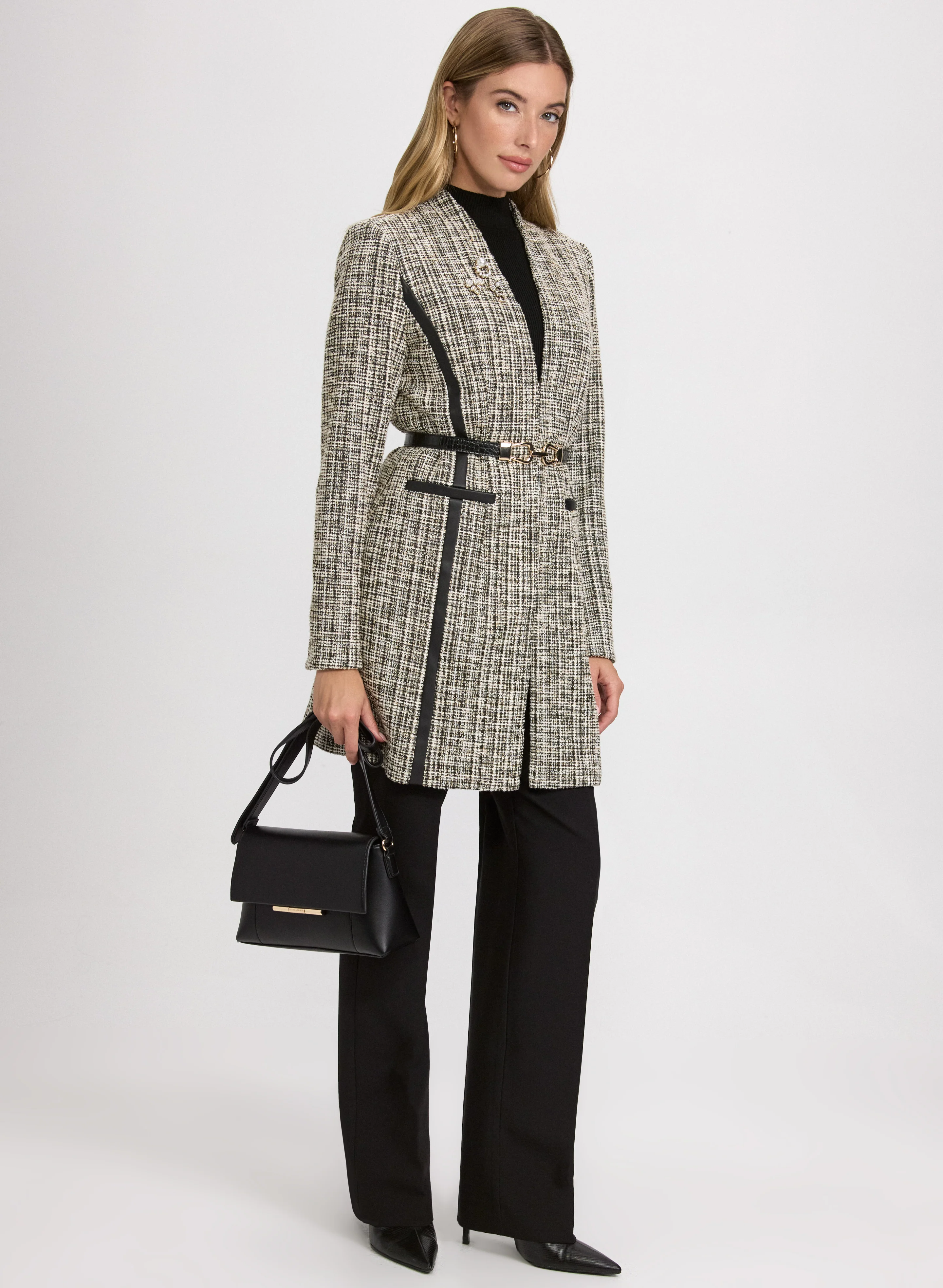 Tweed Open-Front Coat & Olivia Wide-Leg Pants