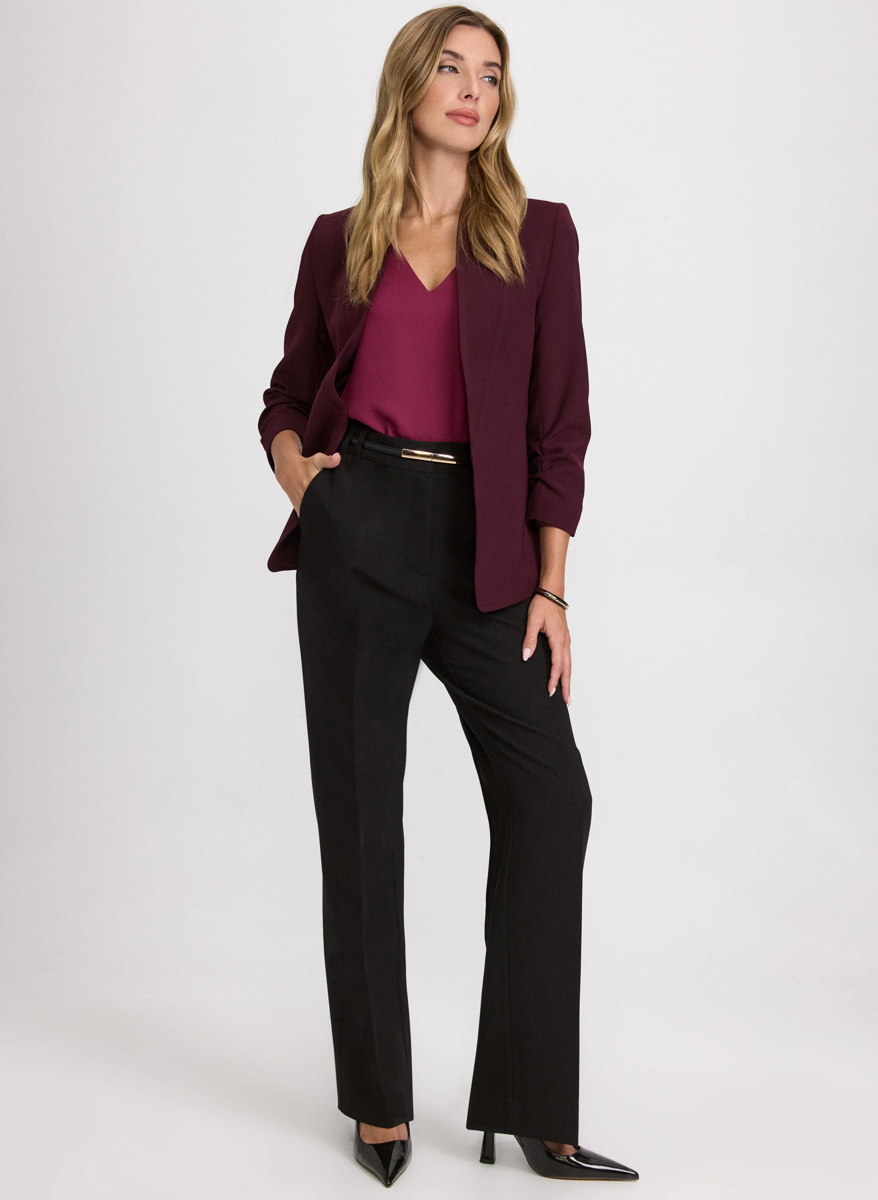Twill 3/4 Sleeve Blazer & Olivia Wide-Leg Pants