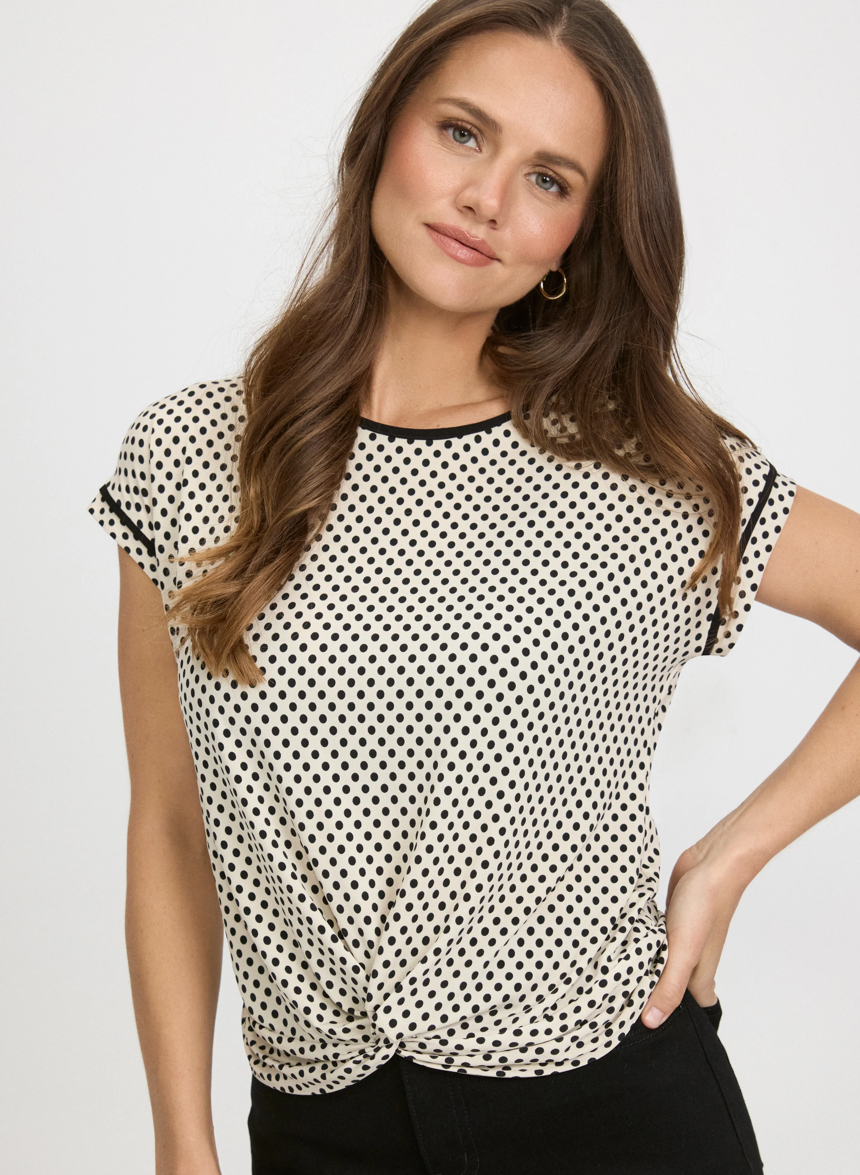 Twist Detail Polka Dot Top