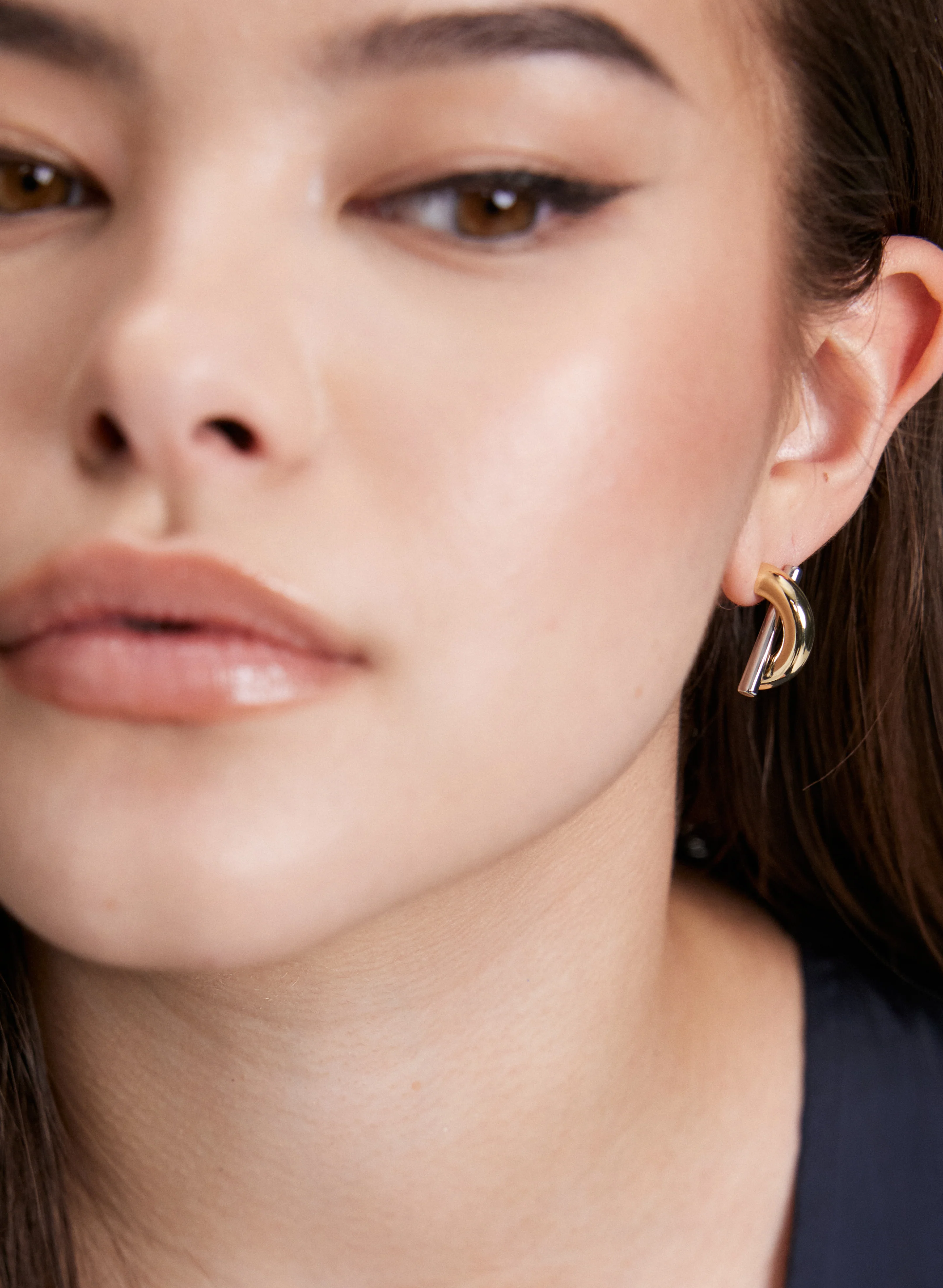 Two-Tone Button Earrings - Image 2