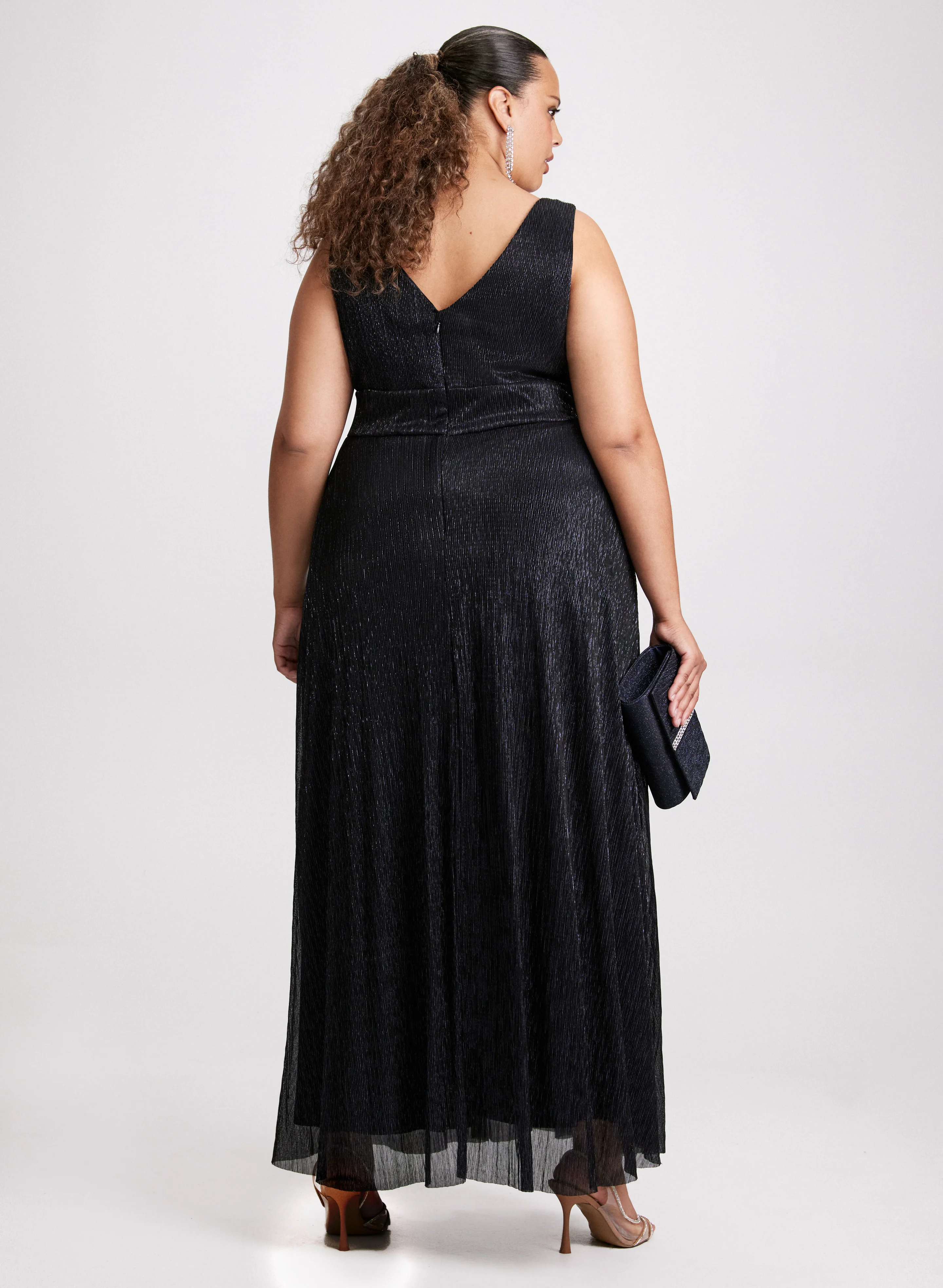 V-Neck Rhinestone Waist Dress - Image 2