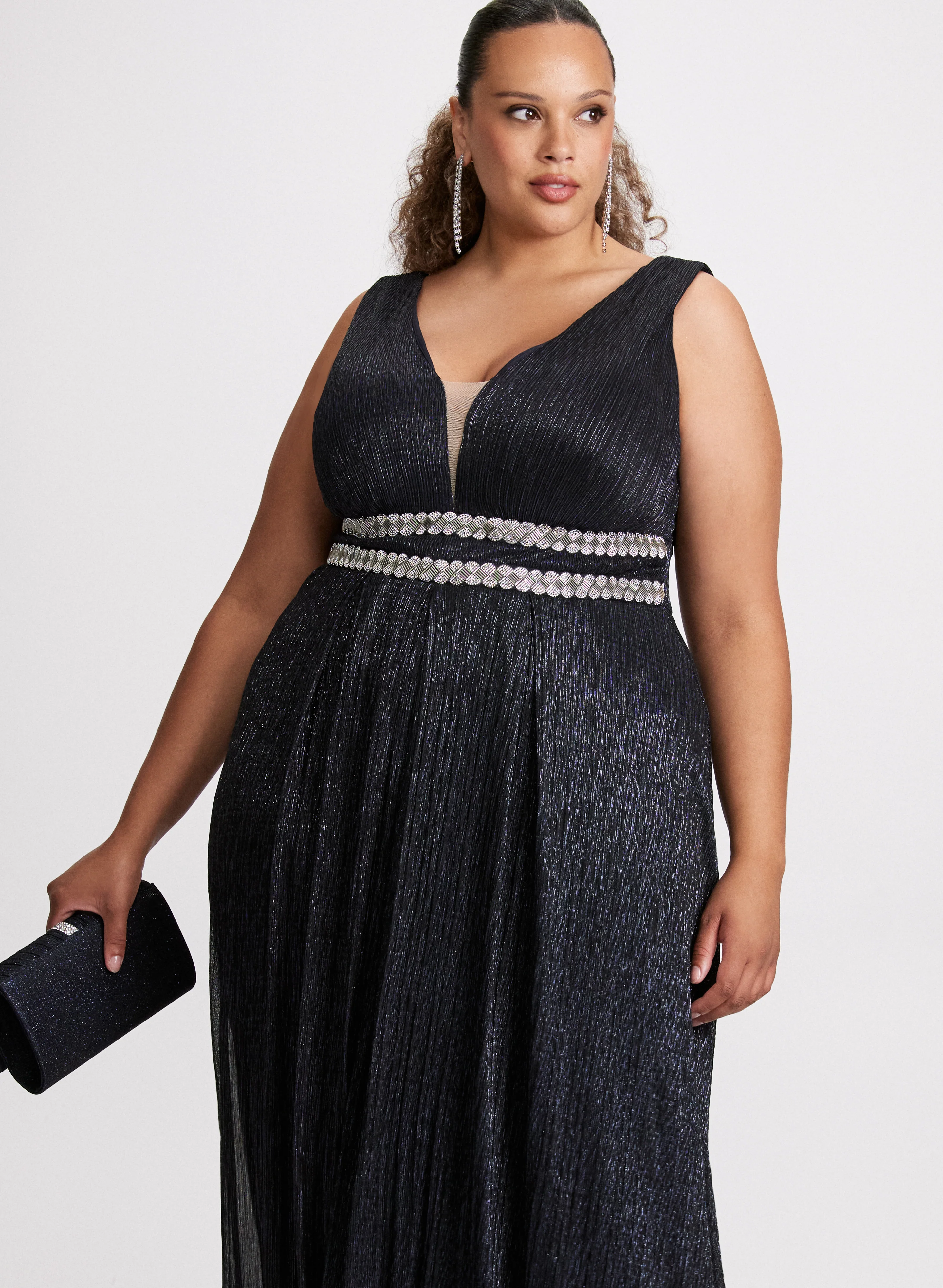 V-Neck Rhinestone Waist Dress - Image 4