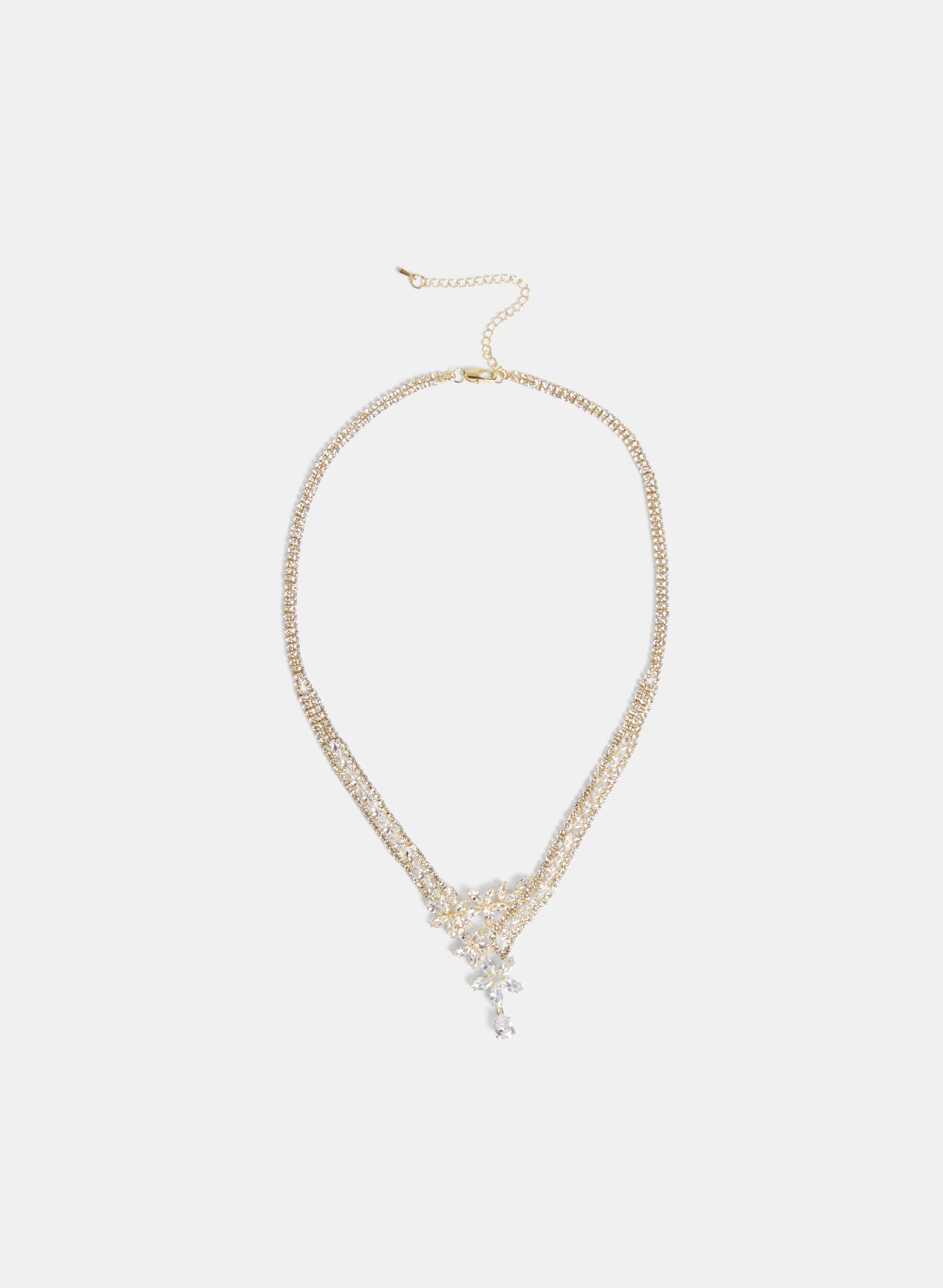 V-Shape Crystal Flower Necklace