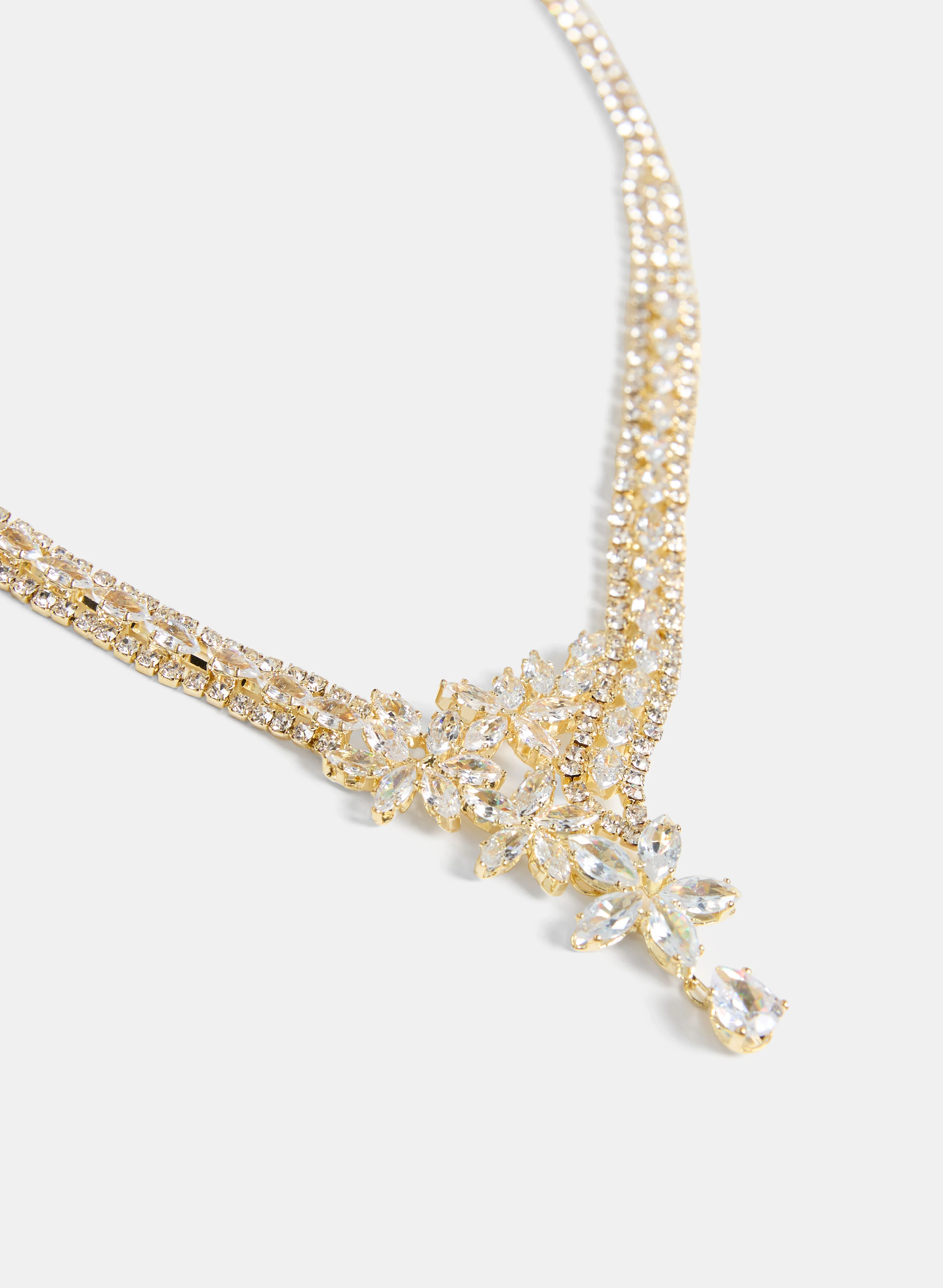 V-Shape Crystal Flower Necklace - Image 2