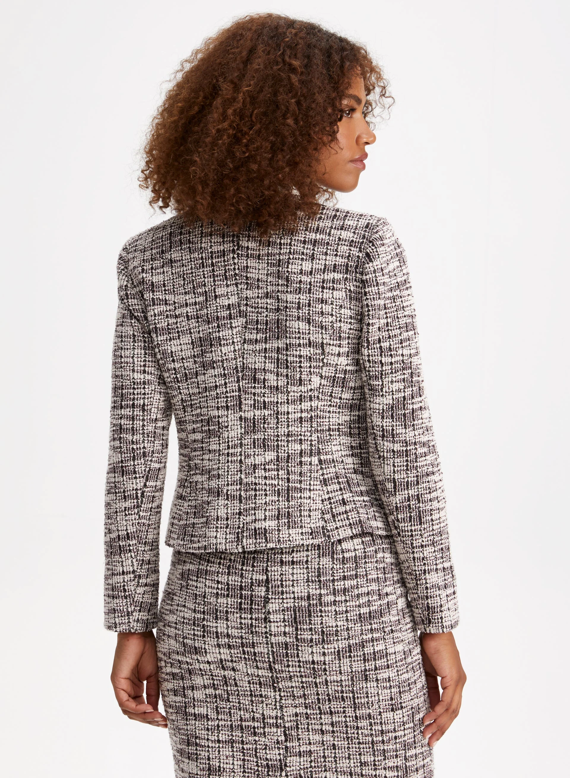 Vegan Leather Detail Bouclé Jacket - Image 2
