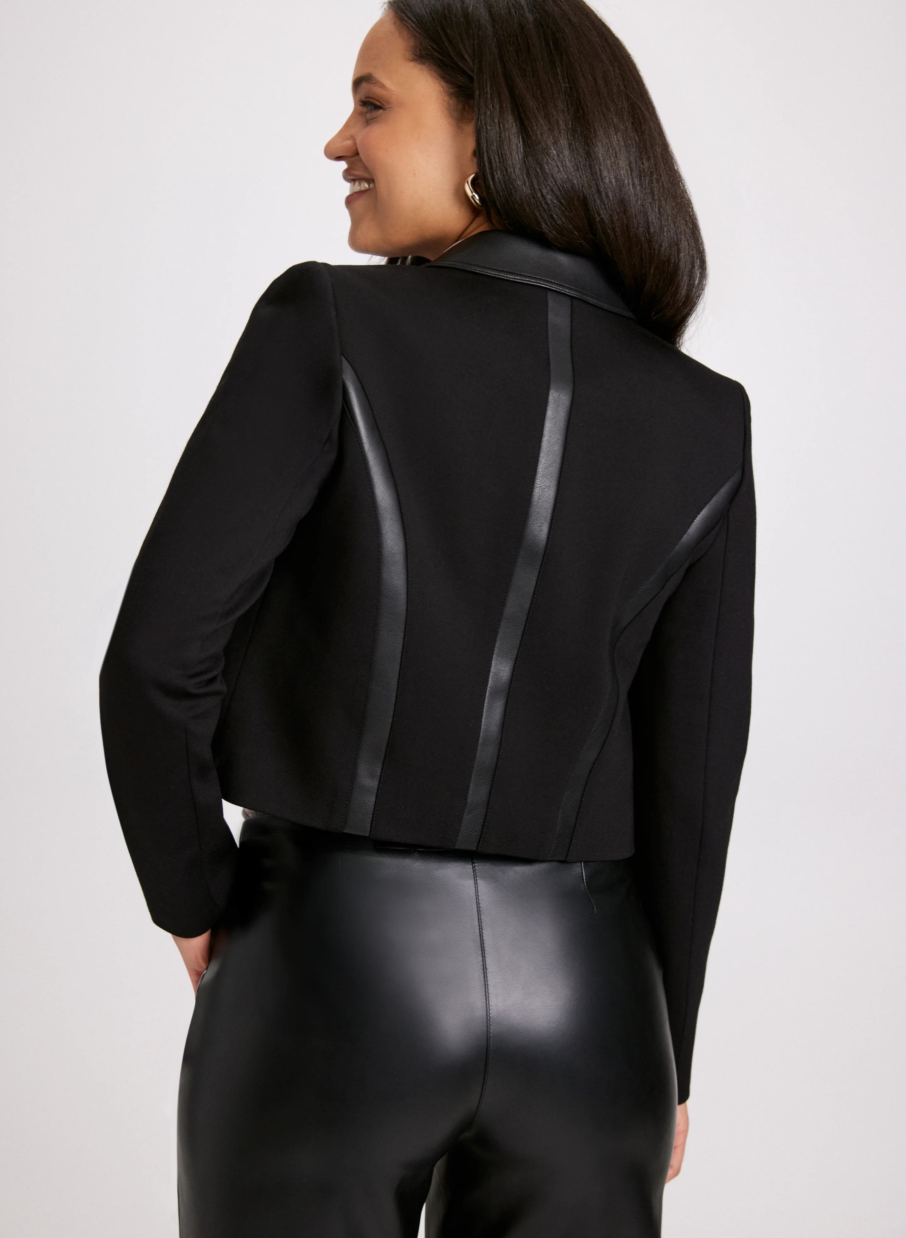 Vegan Leather Detail Cropped Jacket - Image 4