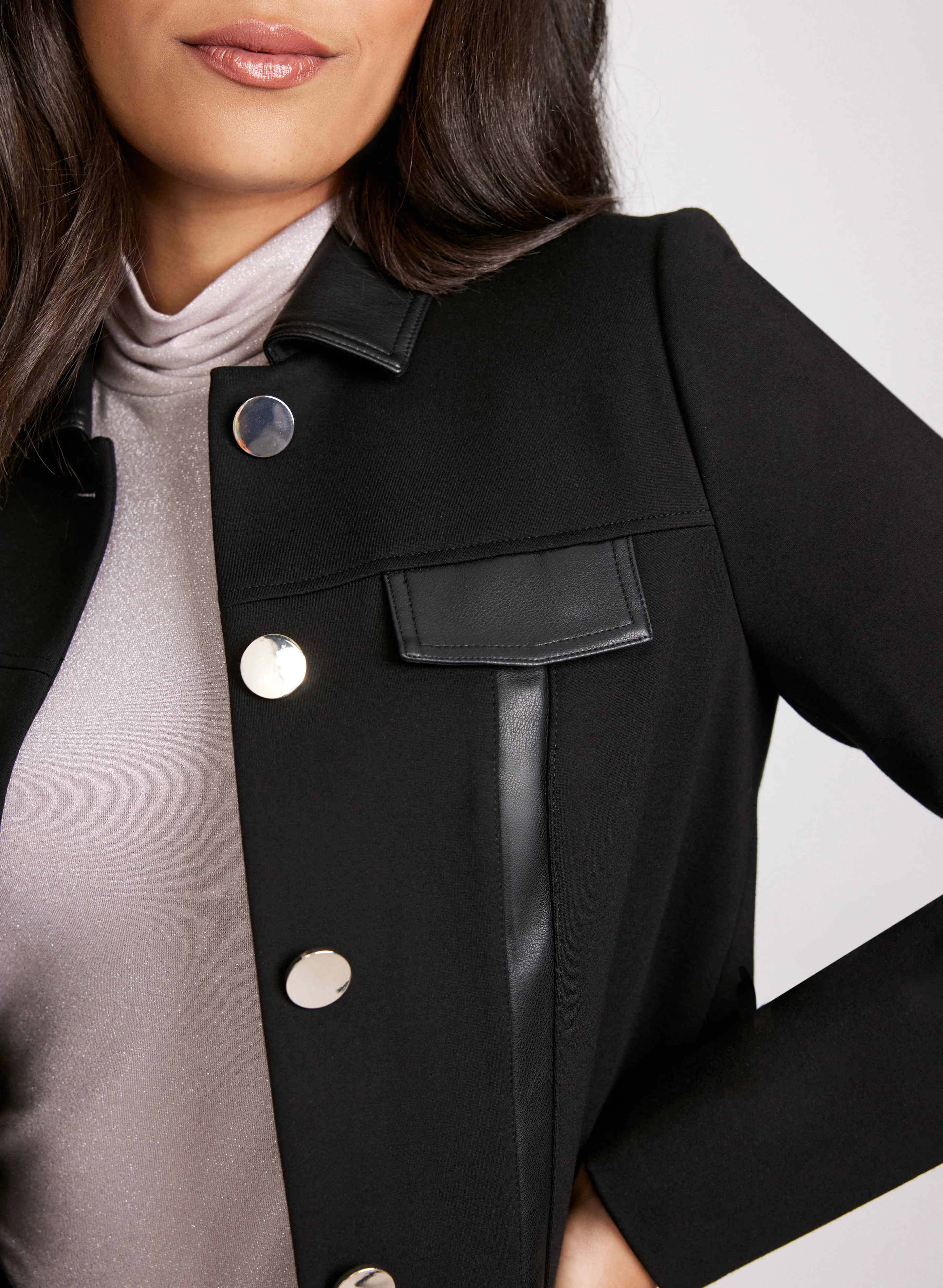Vegan Leather Detail Cropped Jacket - Image 5