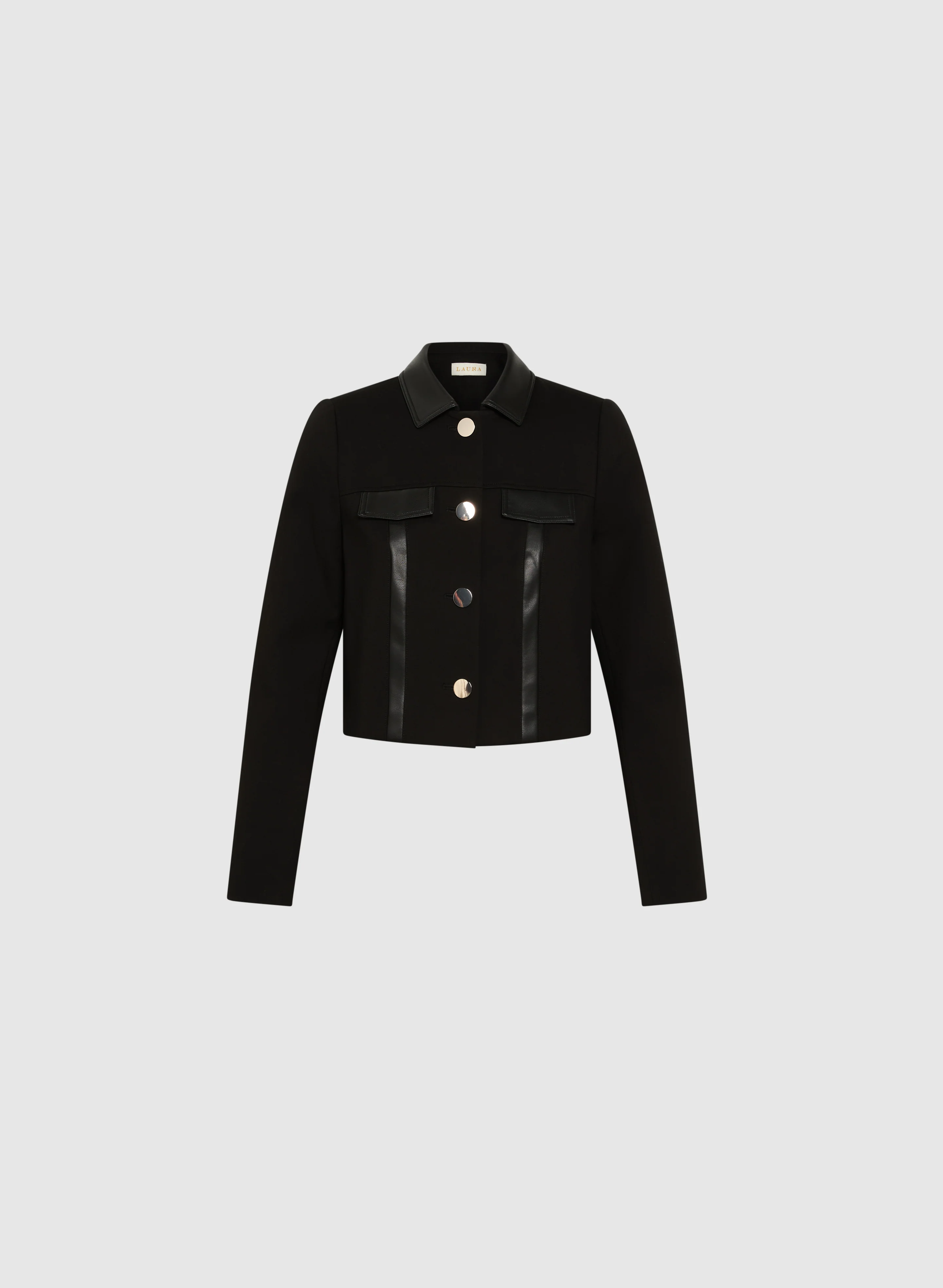 Vegan Leather Detail Cropped Jacket - Image 6