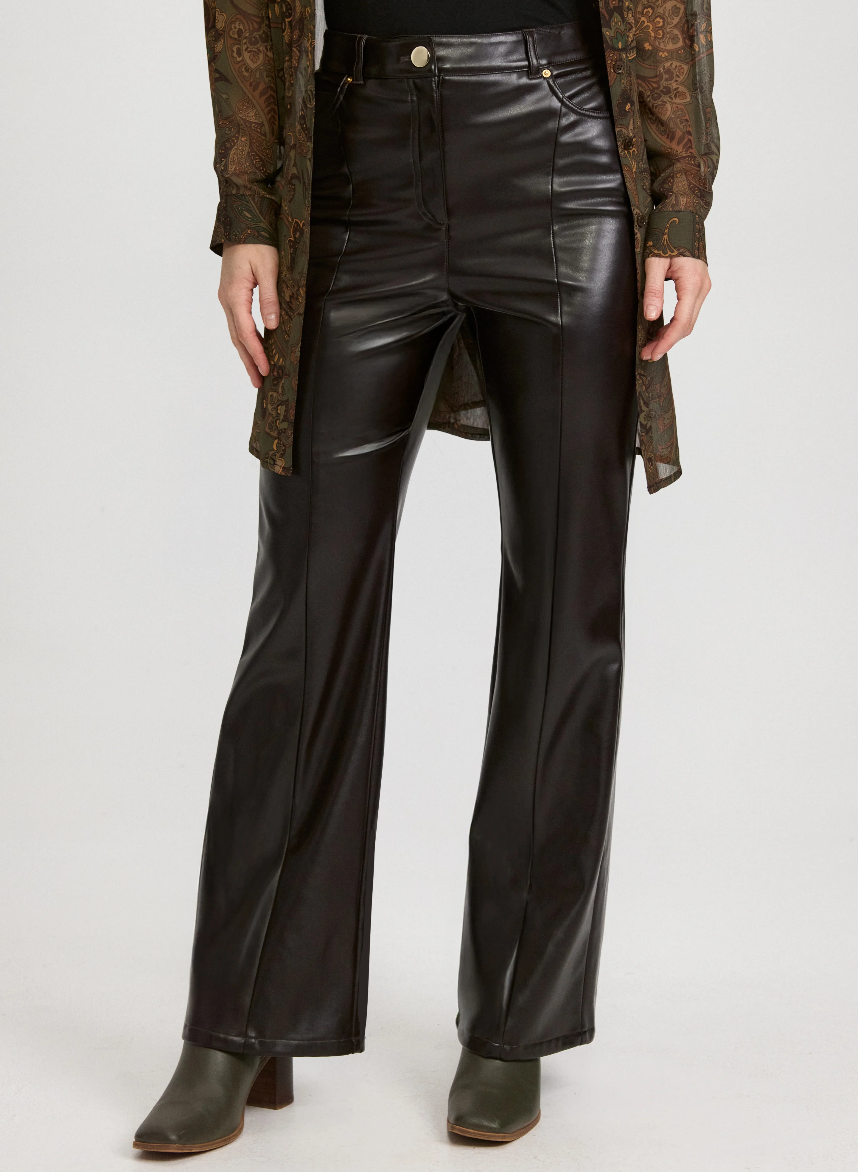 Vegan Leather Flare-Leg Pants