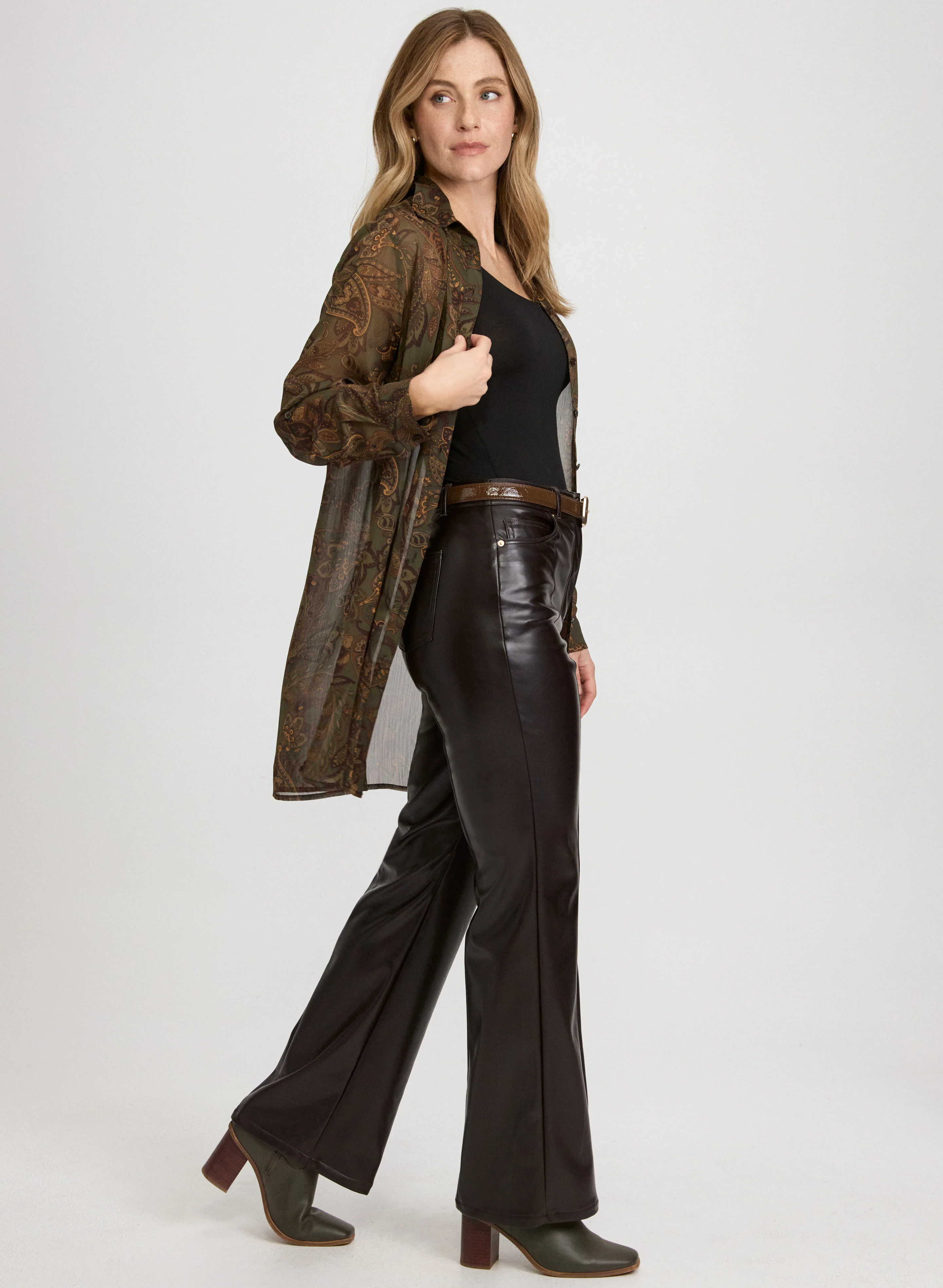 Vegan Leather Flare-Leg Pants - Image 4