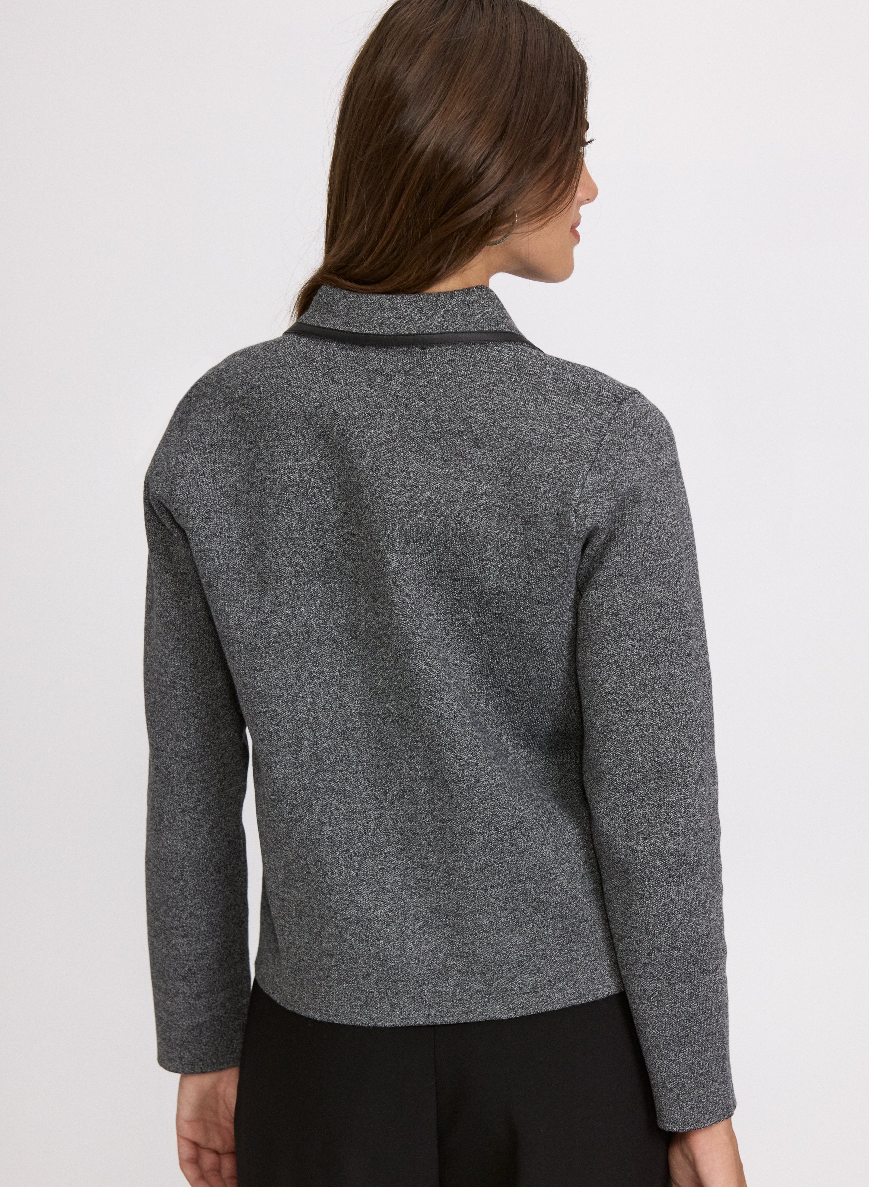 Vegan Leather Trim Cardigan - Image 4