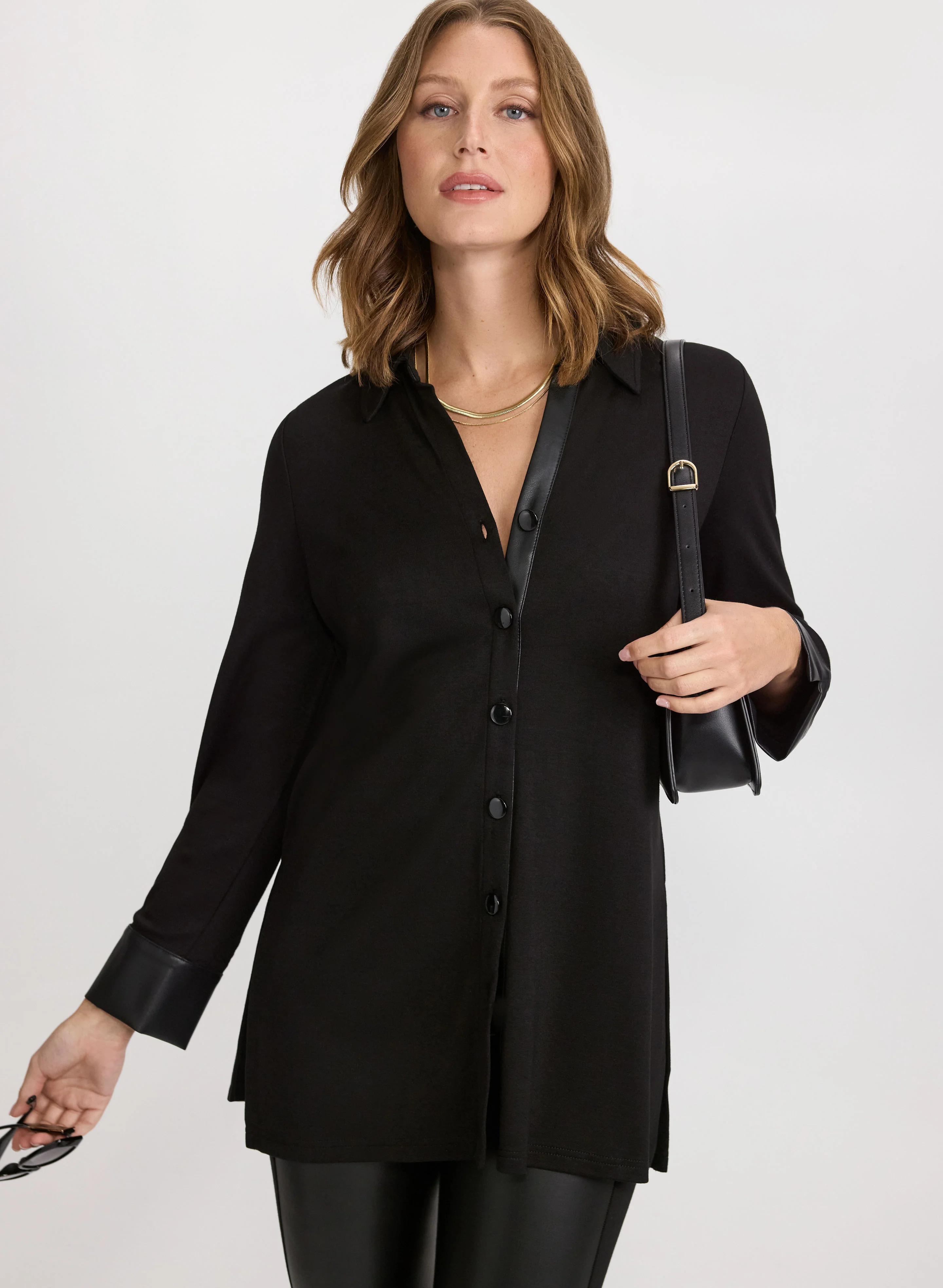 Vegan Leather Trim Top