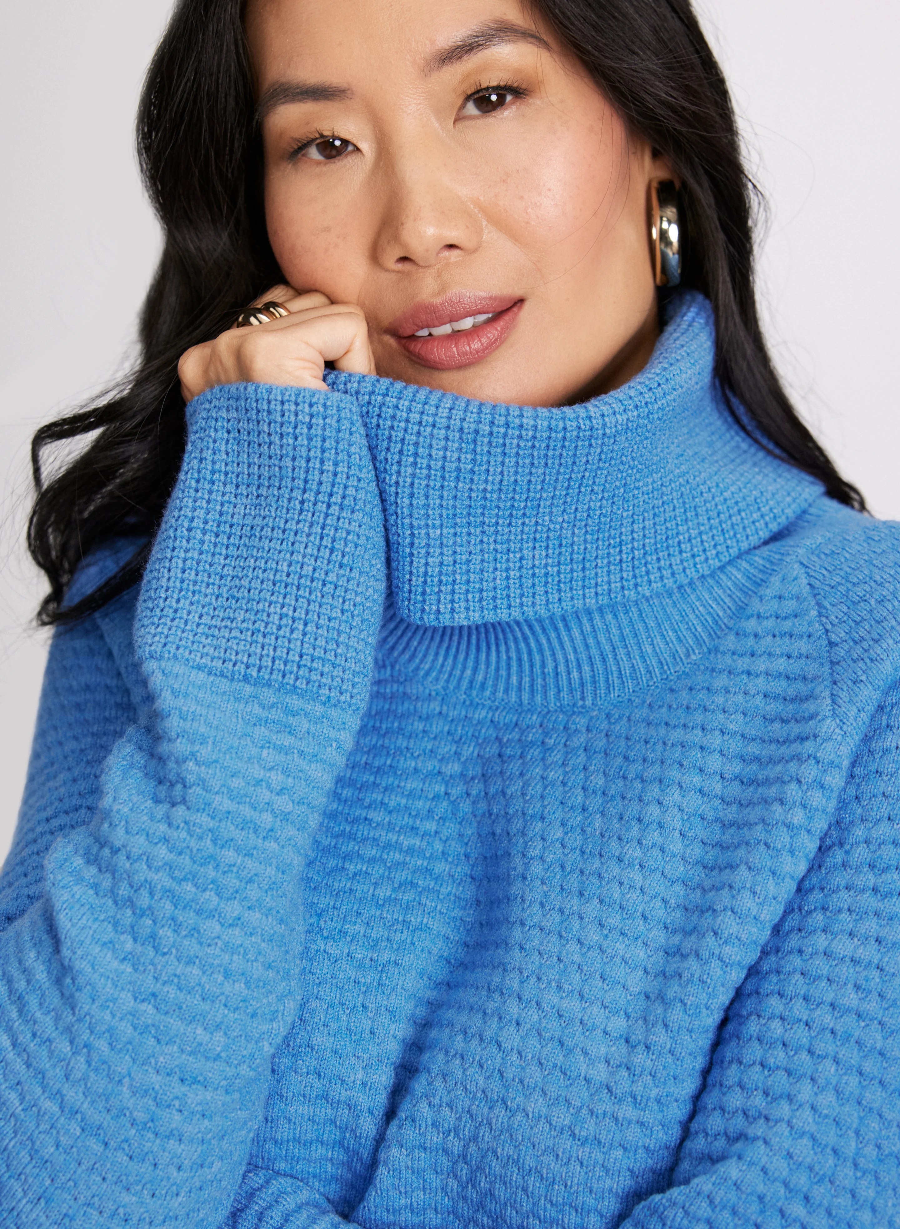 Waffle Knit Cowl Neck Sweater - Image 2