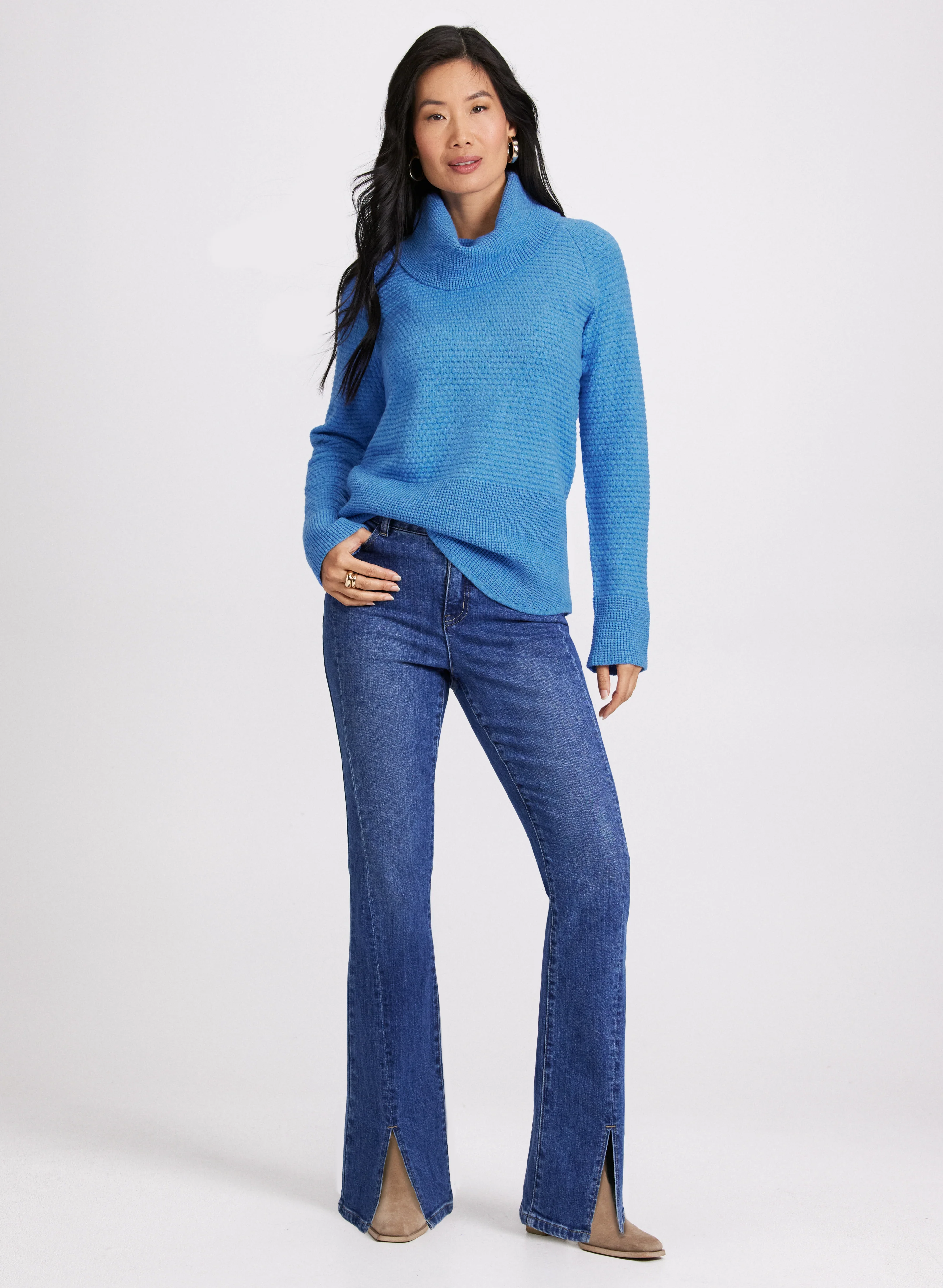 Waffle Knit Cowl Neck Sweater - Image 3