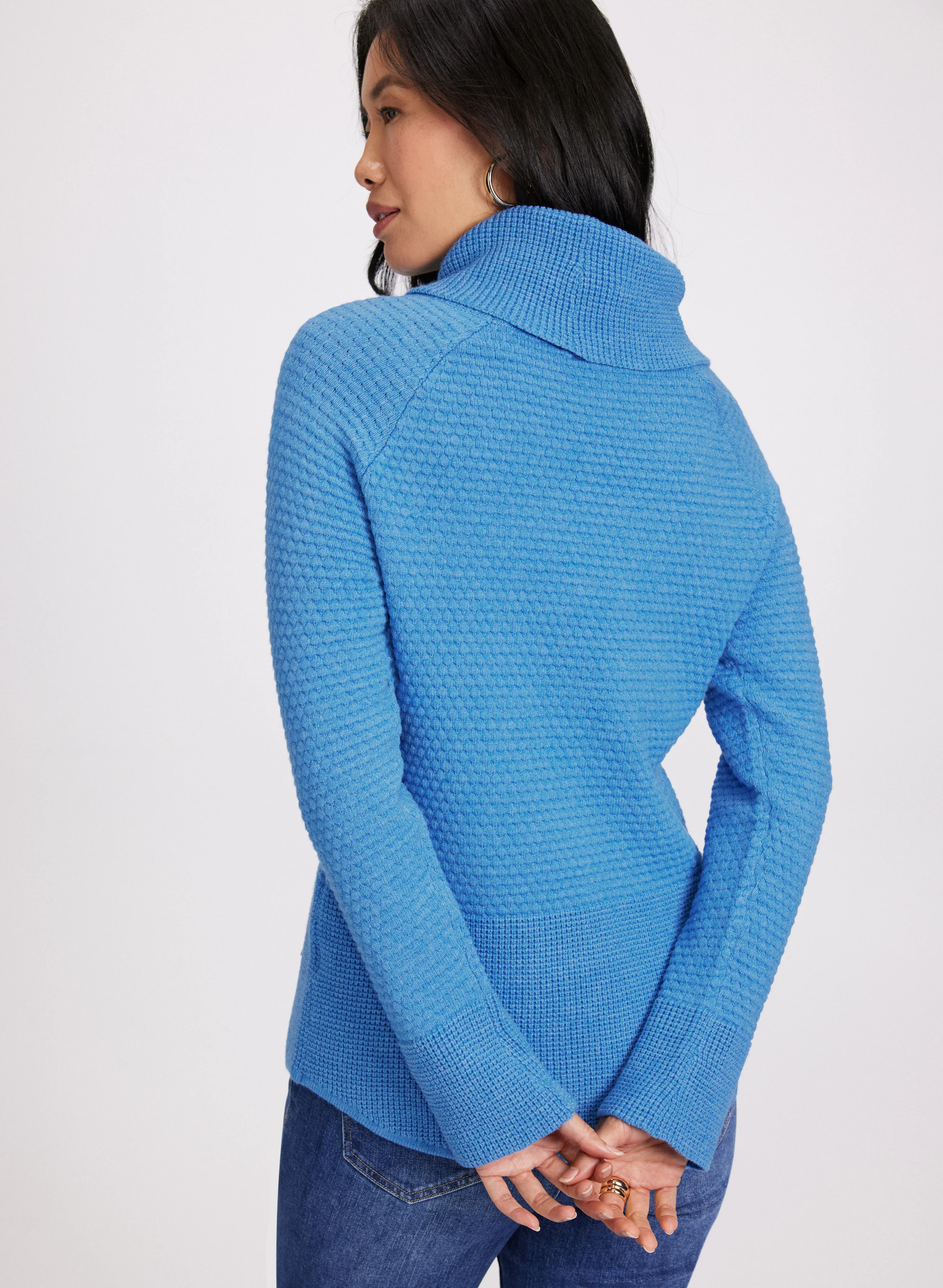 Waffle Knit Cowl Neck Sweater - Image 4
