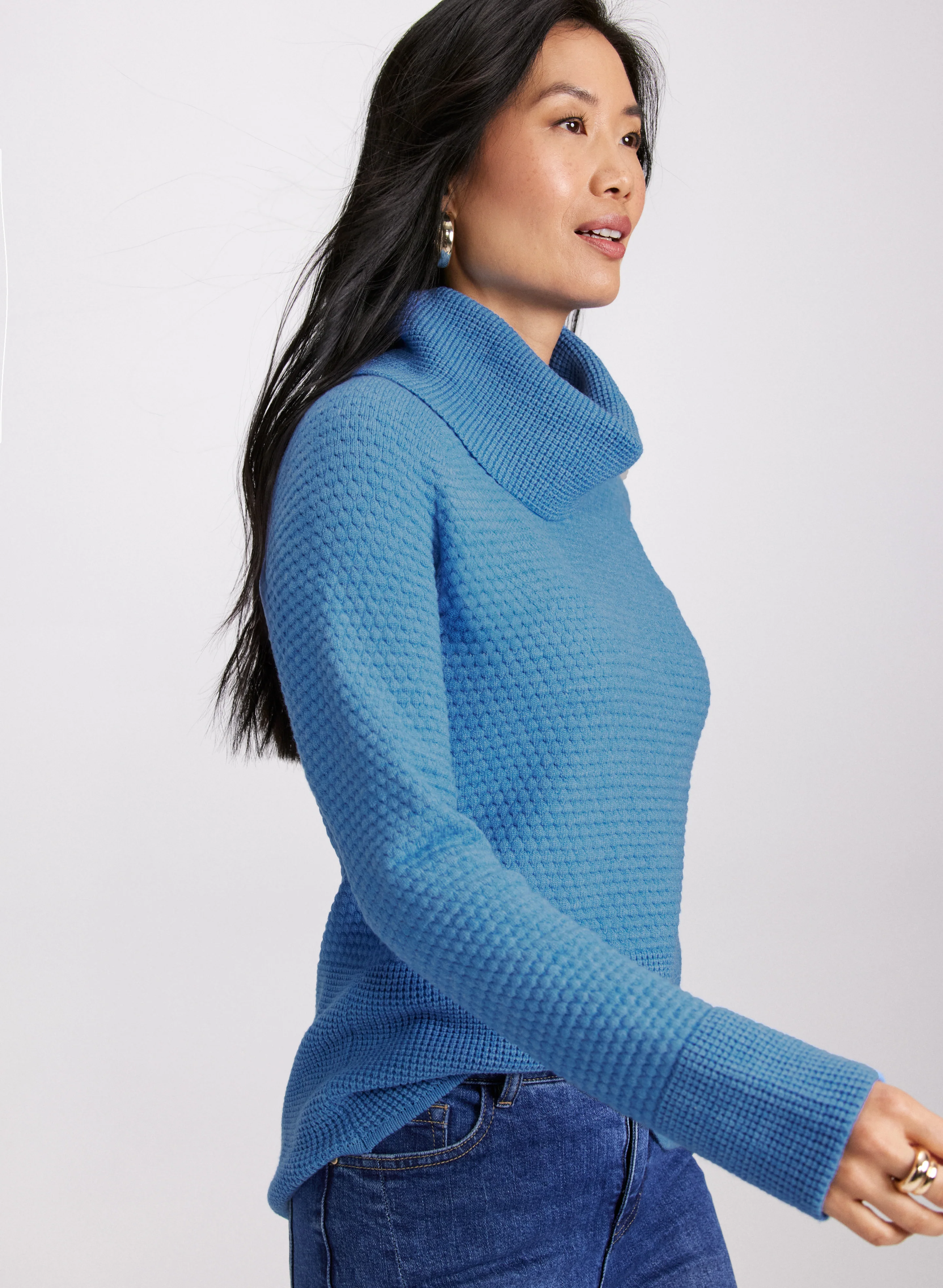 Waffle Knit Cowl Neck Sweater - Image 5