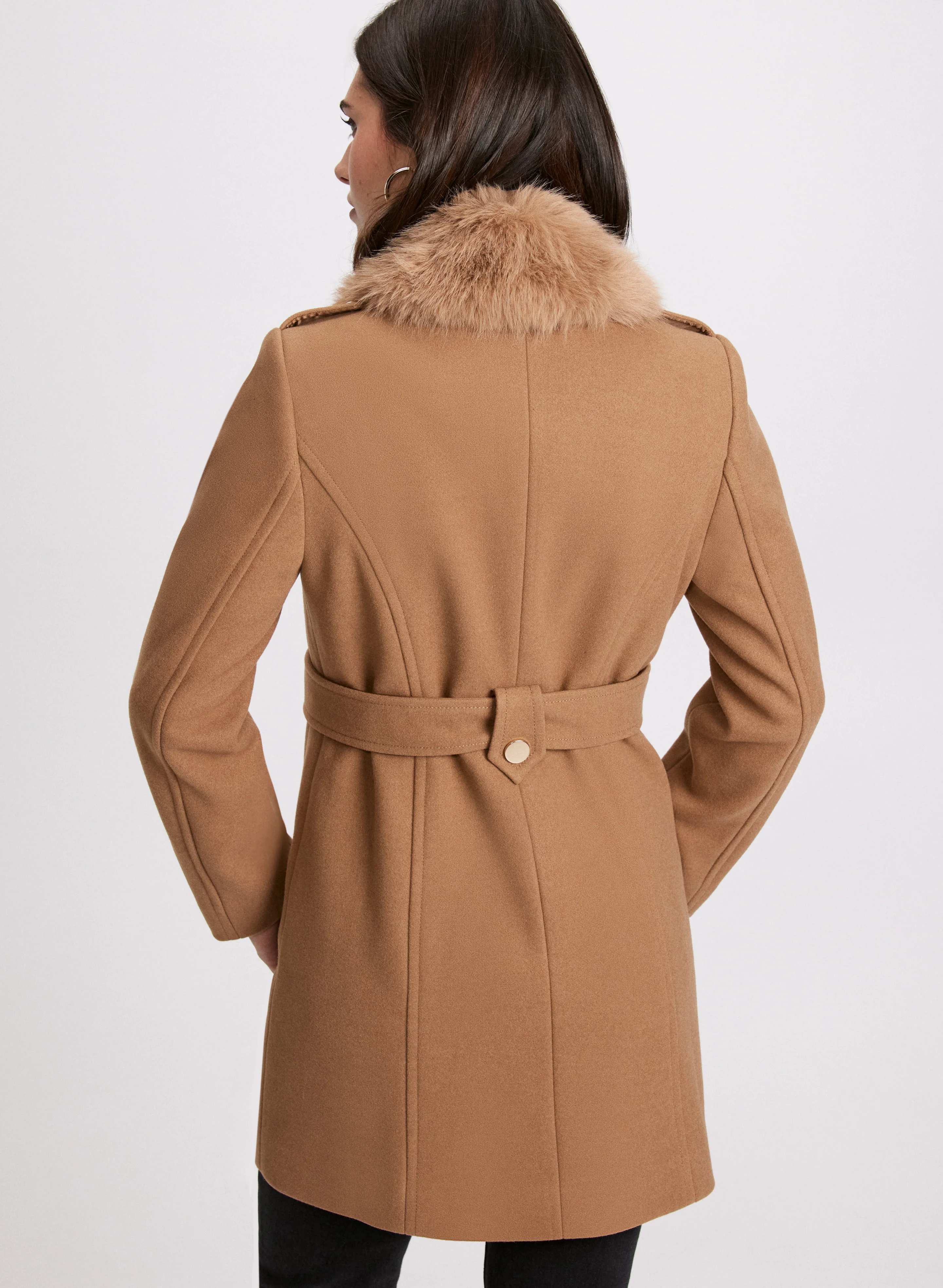 Wool-Blend Faux Fur Collar Coat - Image 4