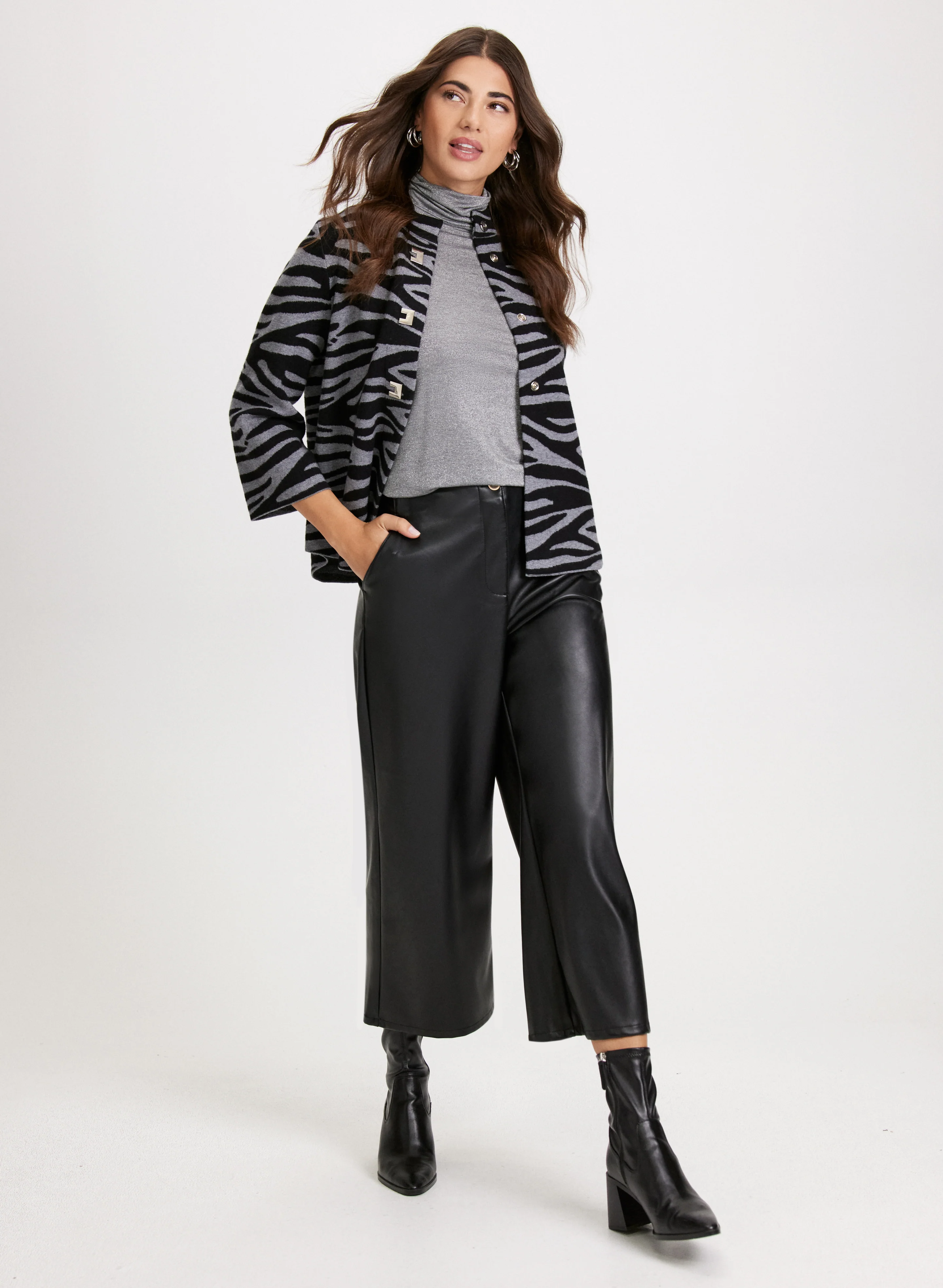 Zebra Print Mock Neck Cardigan - Image 3