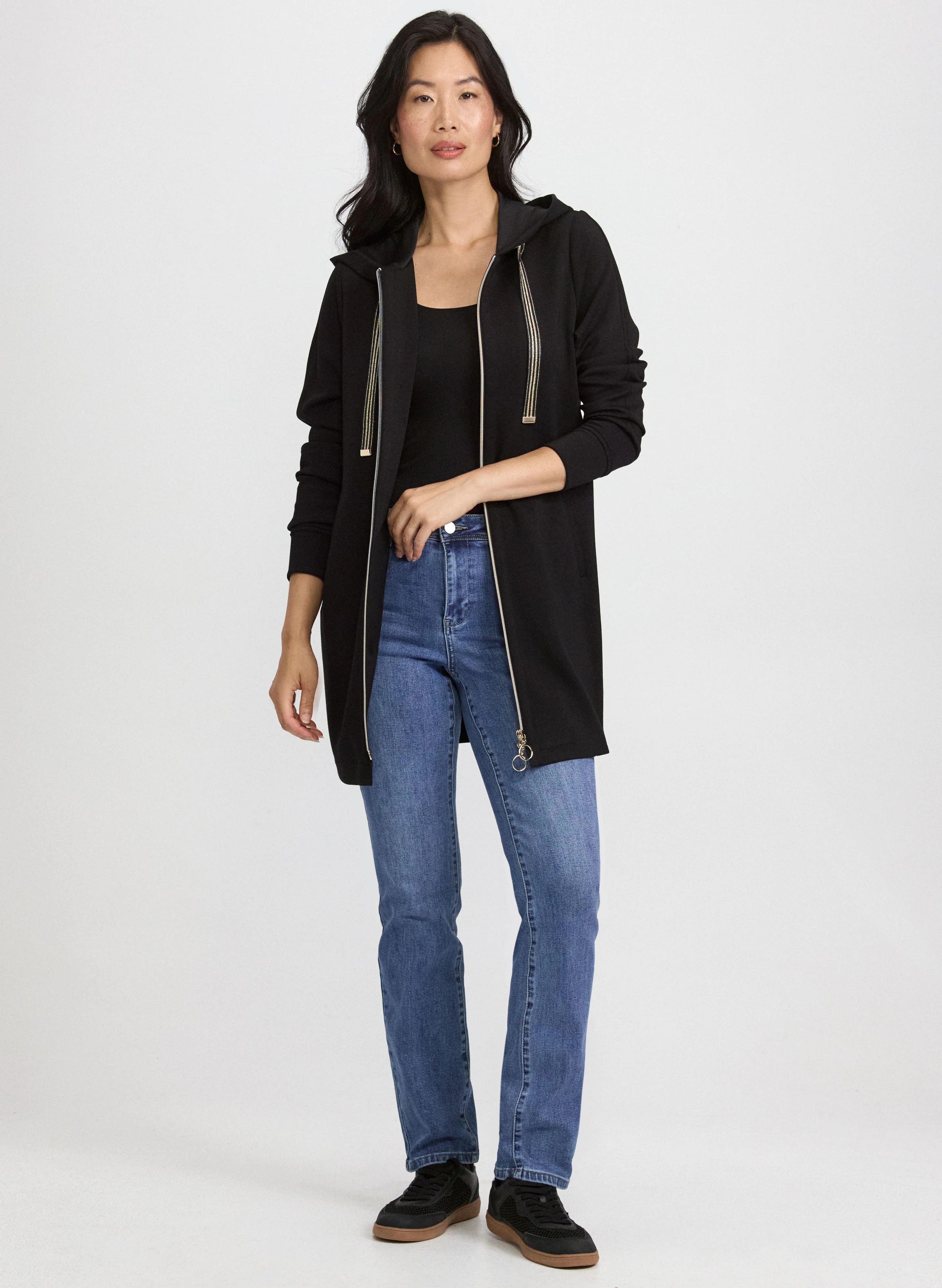 Zip Closure Top & Straight-Leg Jeans