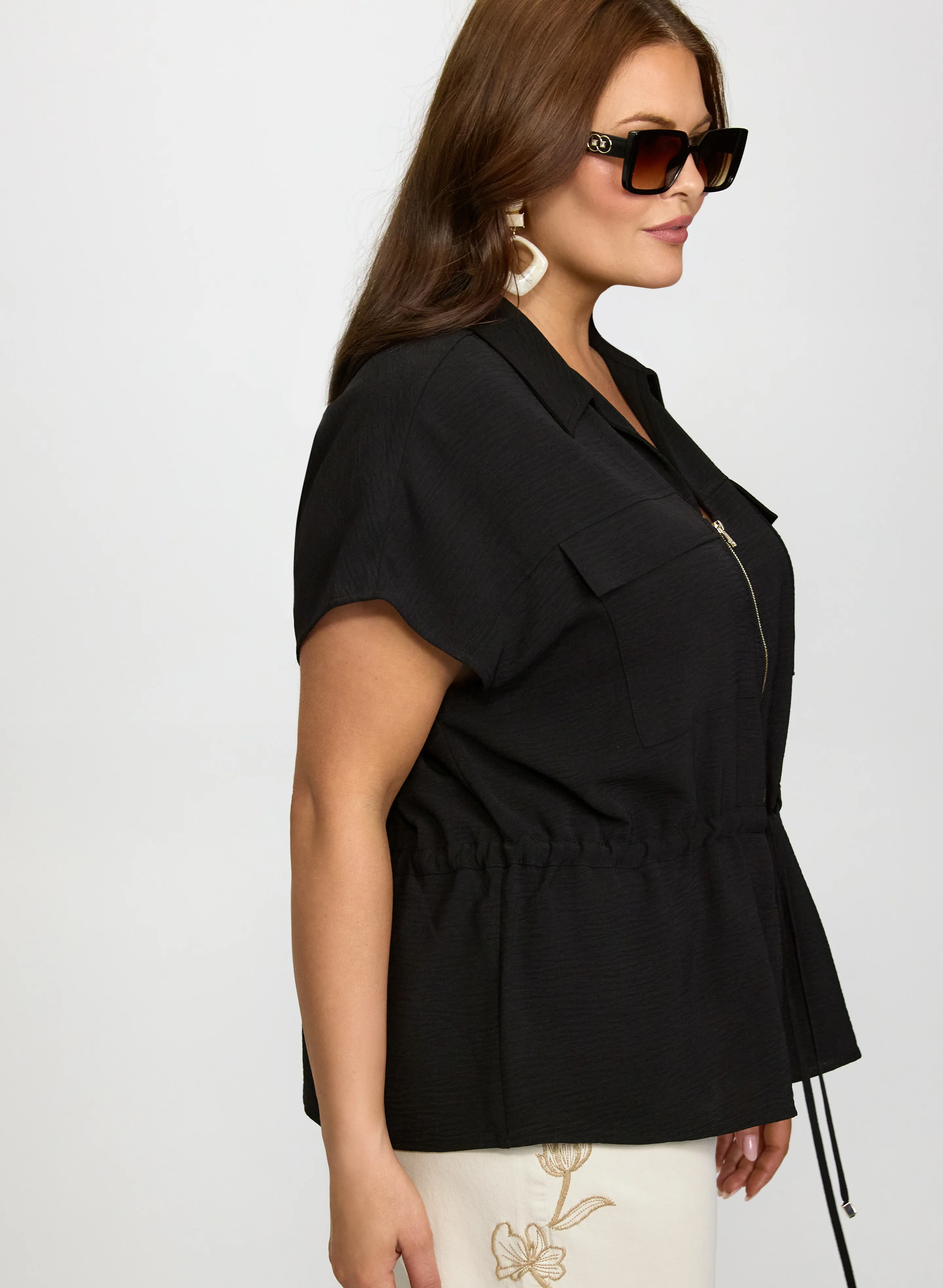 Zip Drawstring Blouse - Image 2