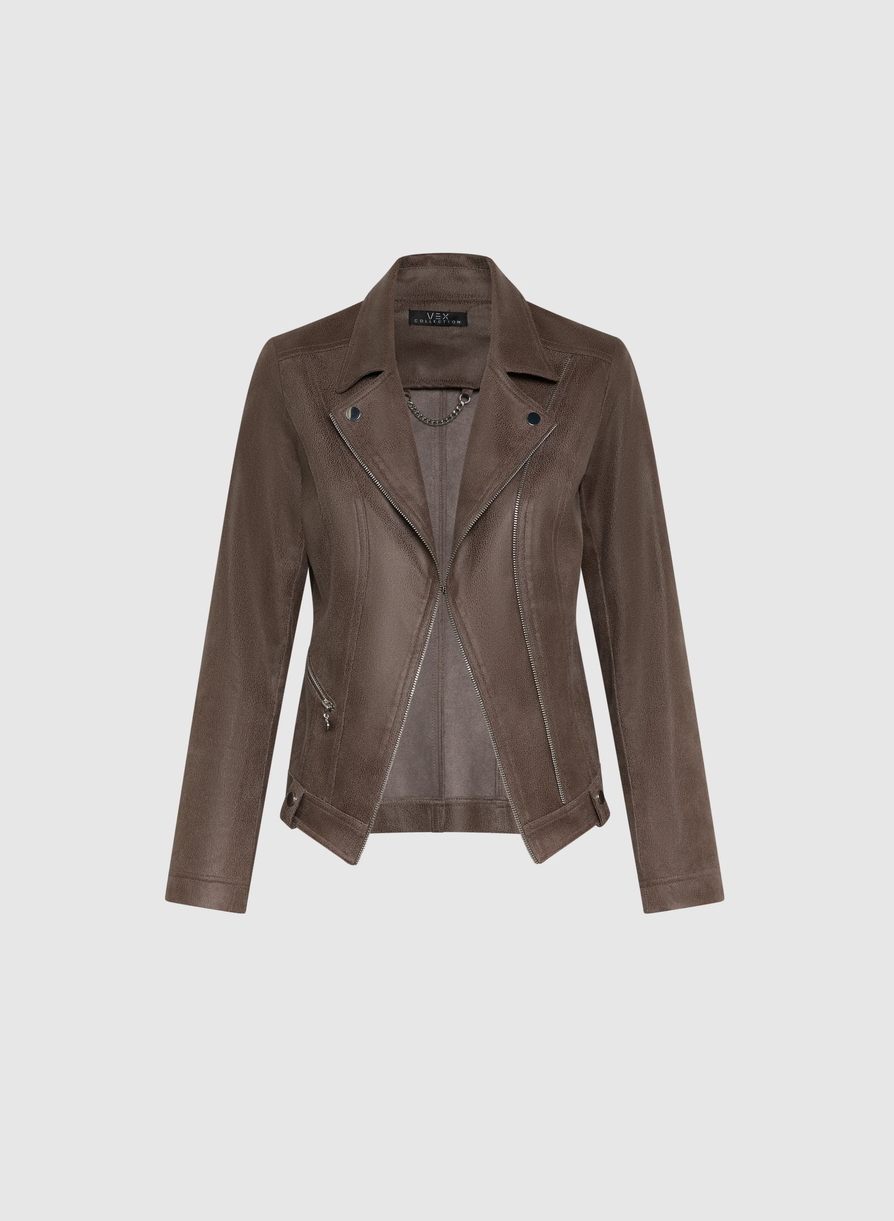 Zip & Snap Detail Faux Suede Jacket - Image 6