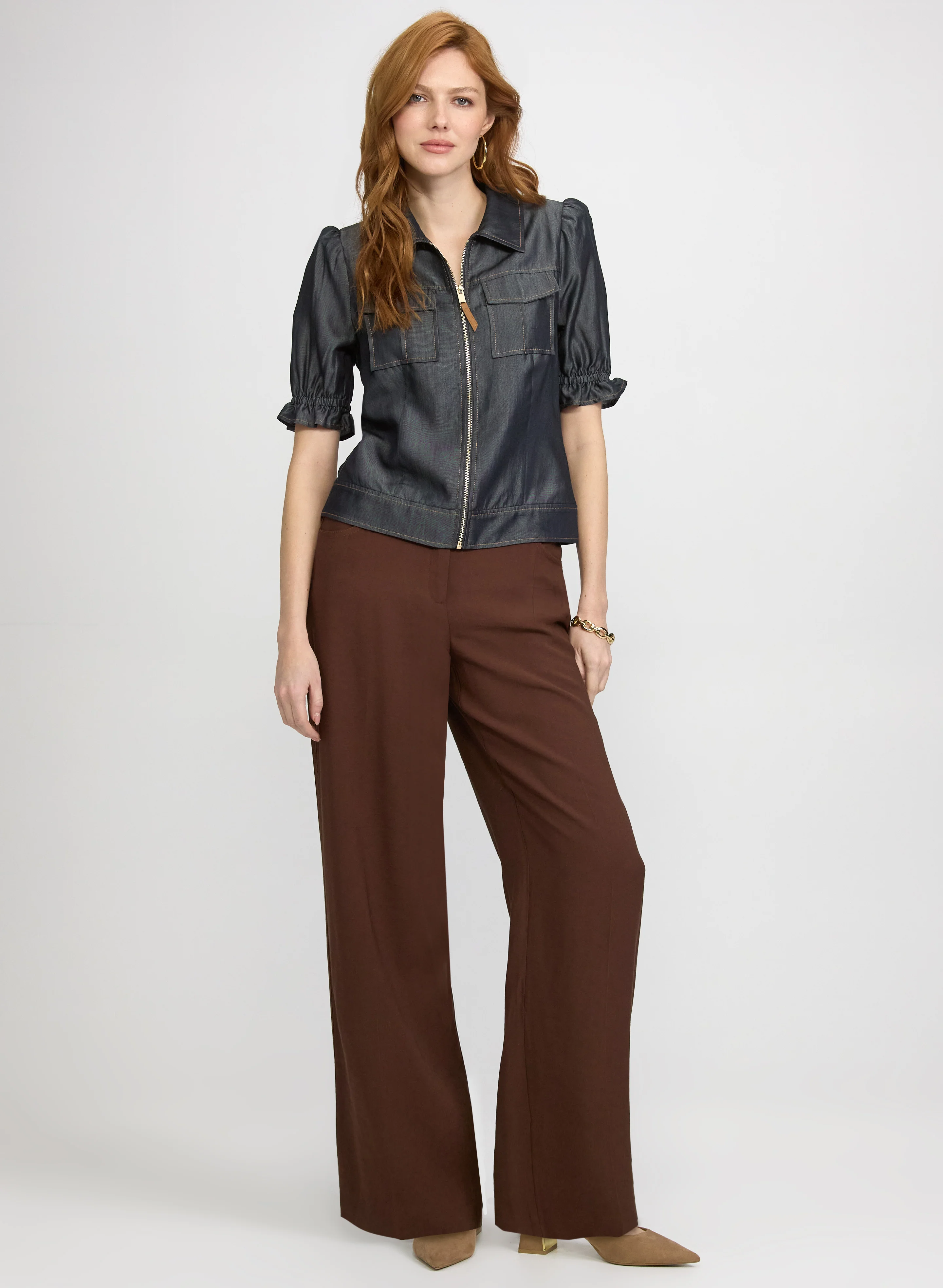Zip Tencel Jacket & Olivia Wide-Leg Pants