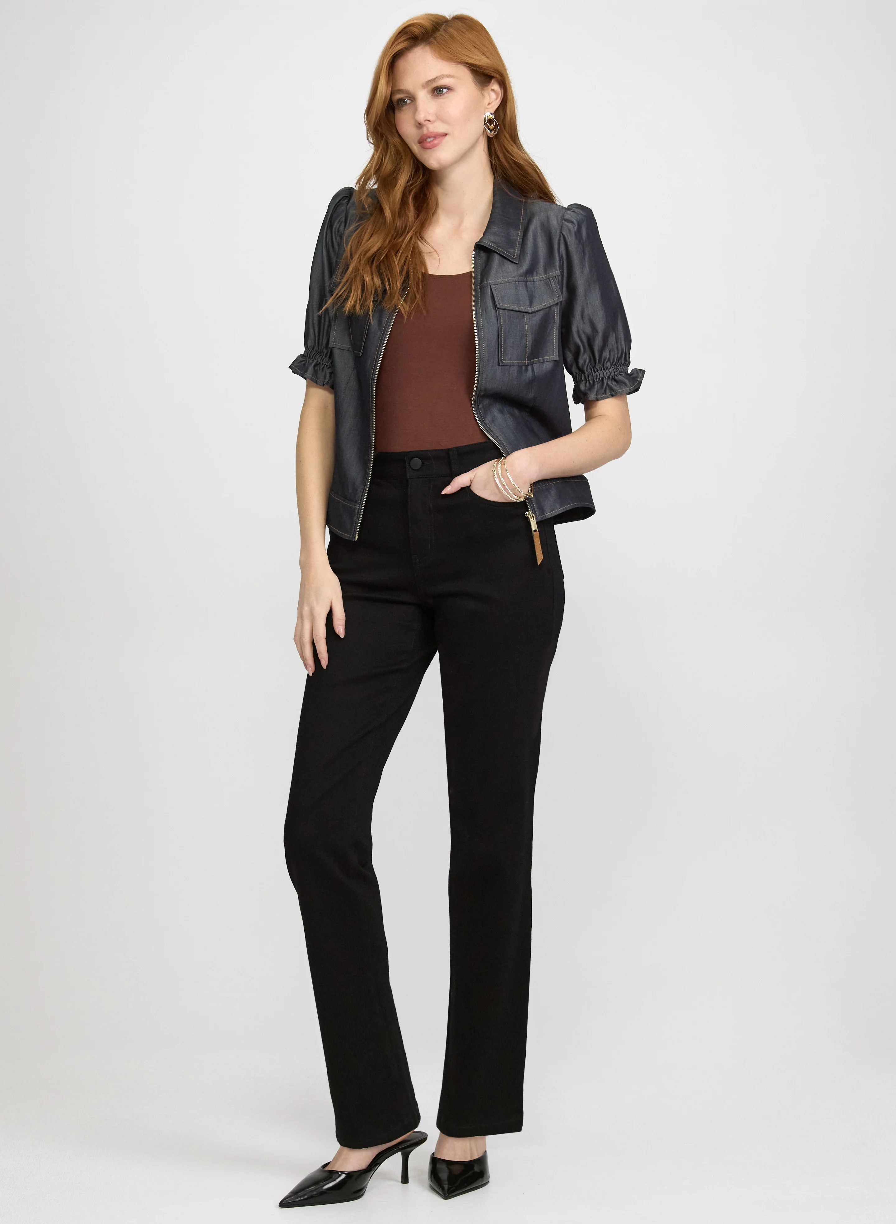 Zip Tencel Jacket & Straight-Leg Jeans