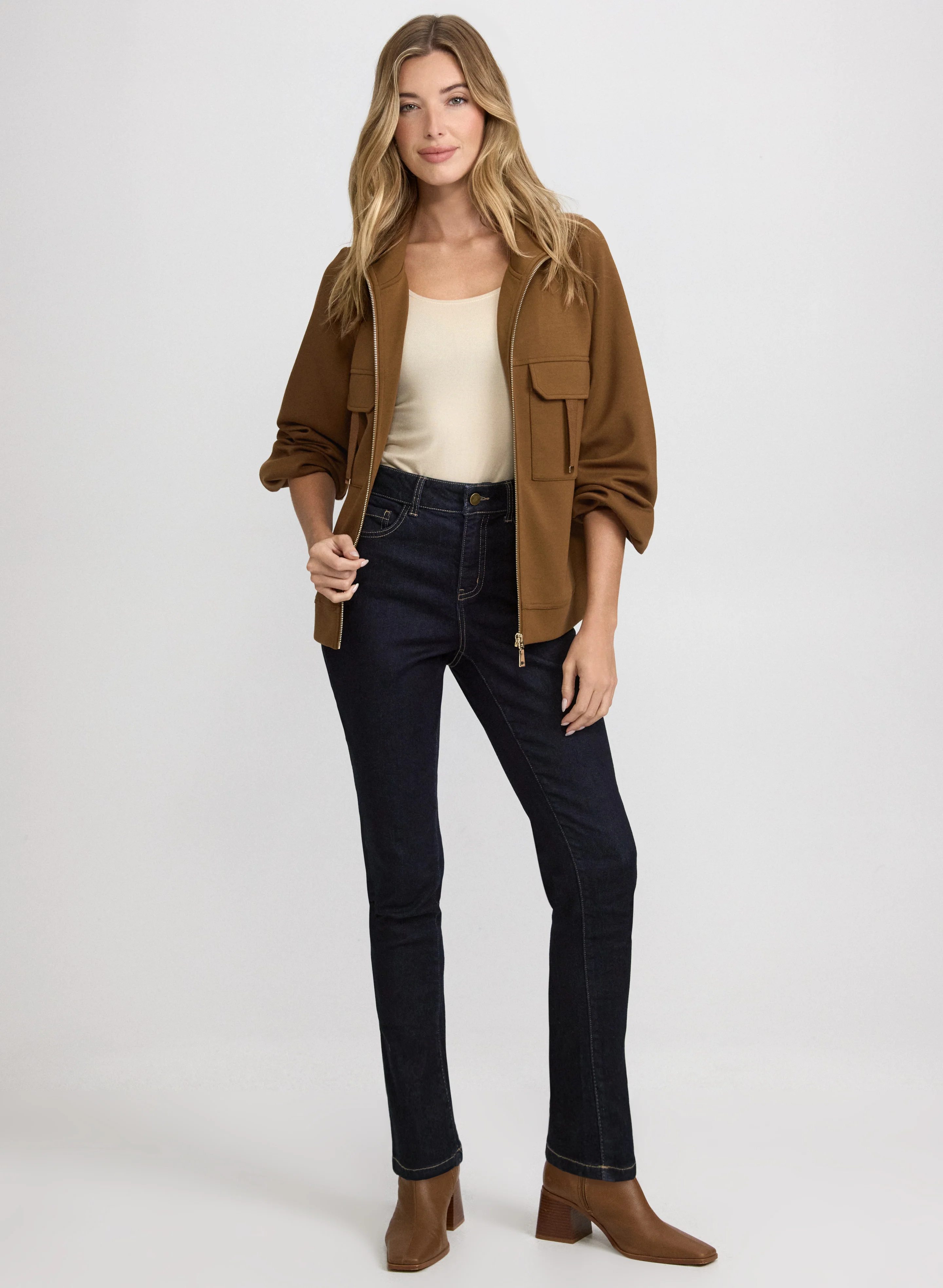 Zip-Up Cover-Up & Slim-Leg Denim Pants