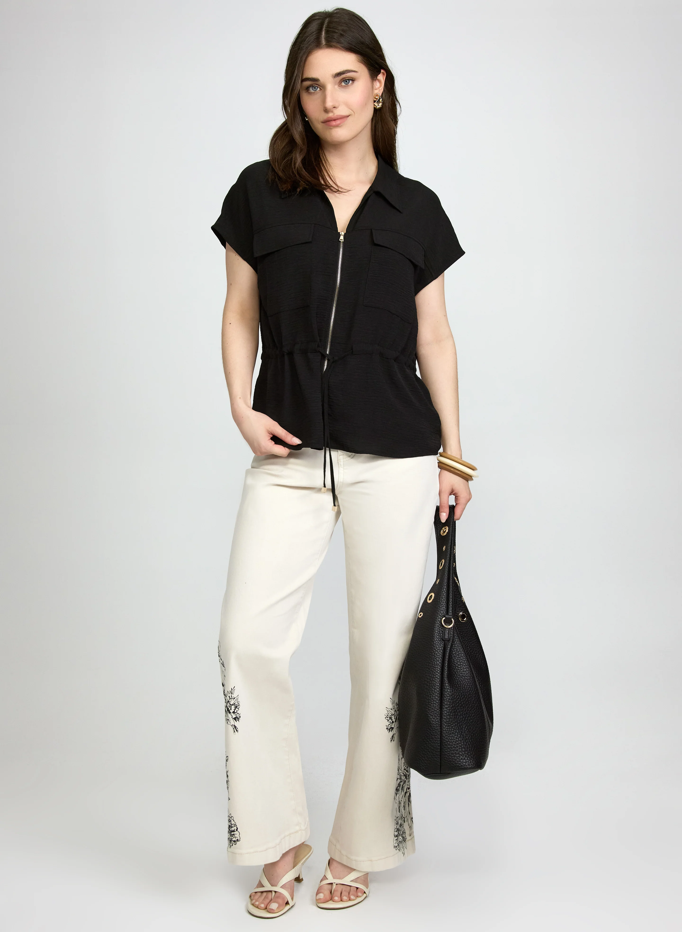 Zip-Up Drawstring Blouse - Image 4