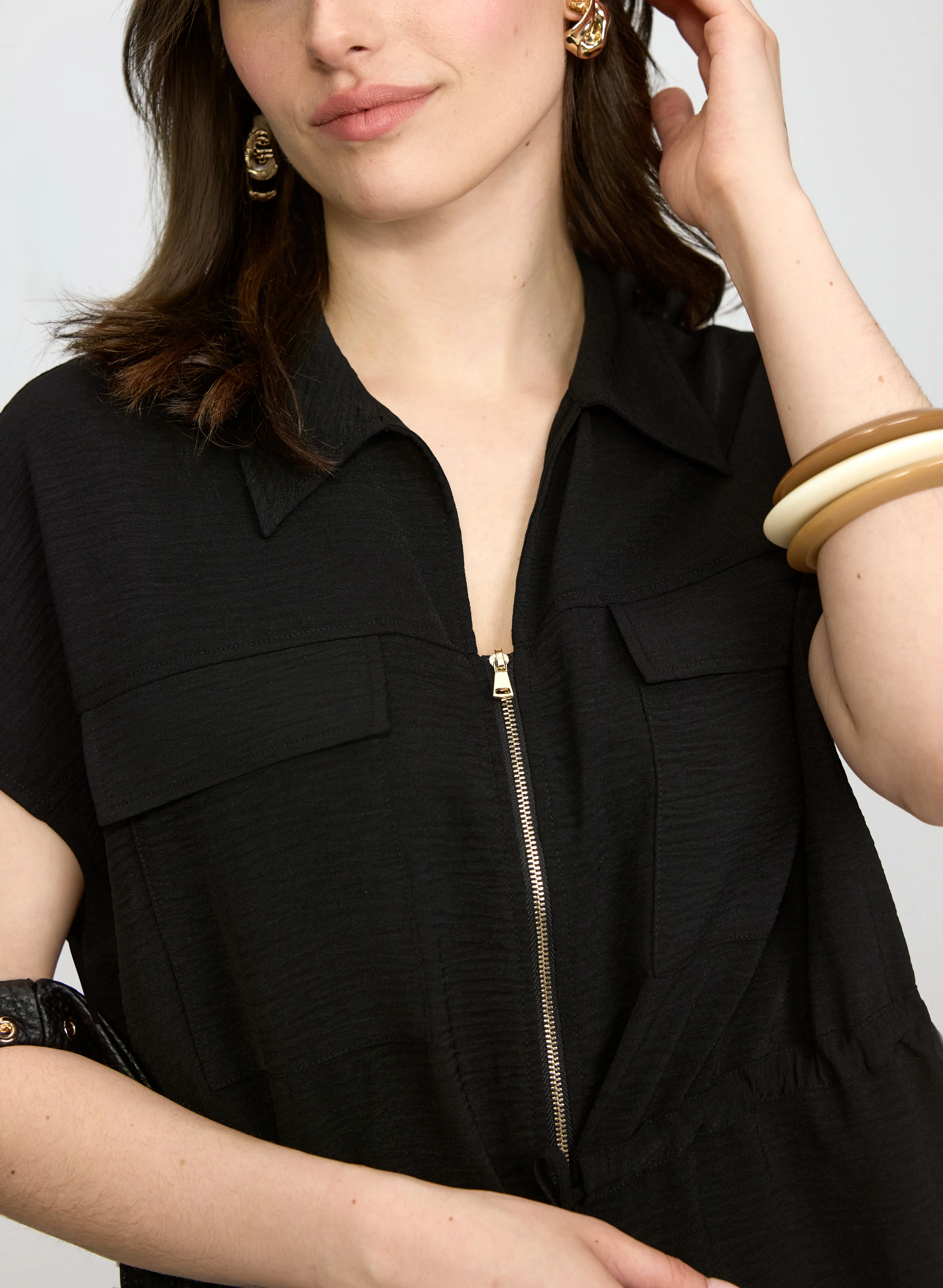 Zip-Up Drawstring Blouse - Image 5