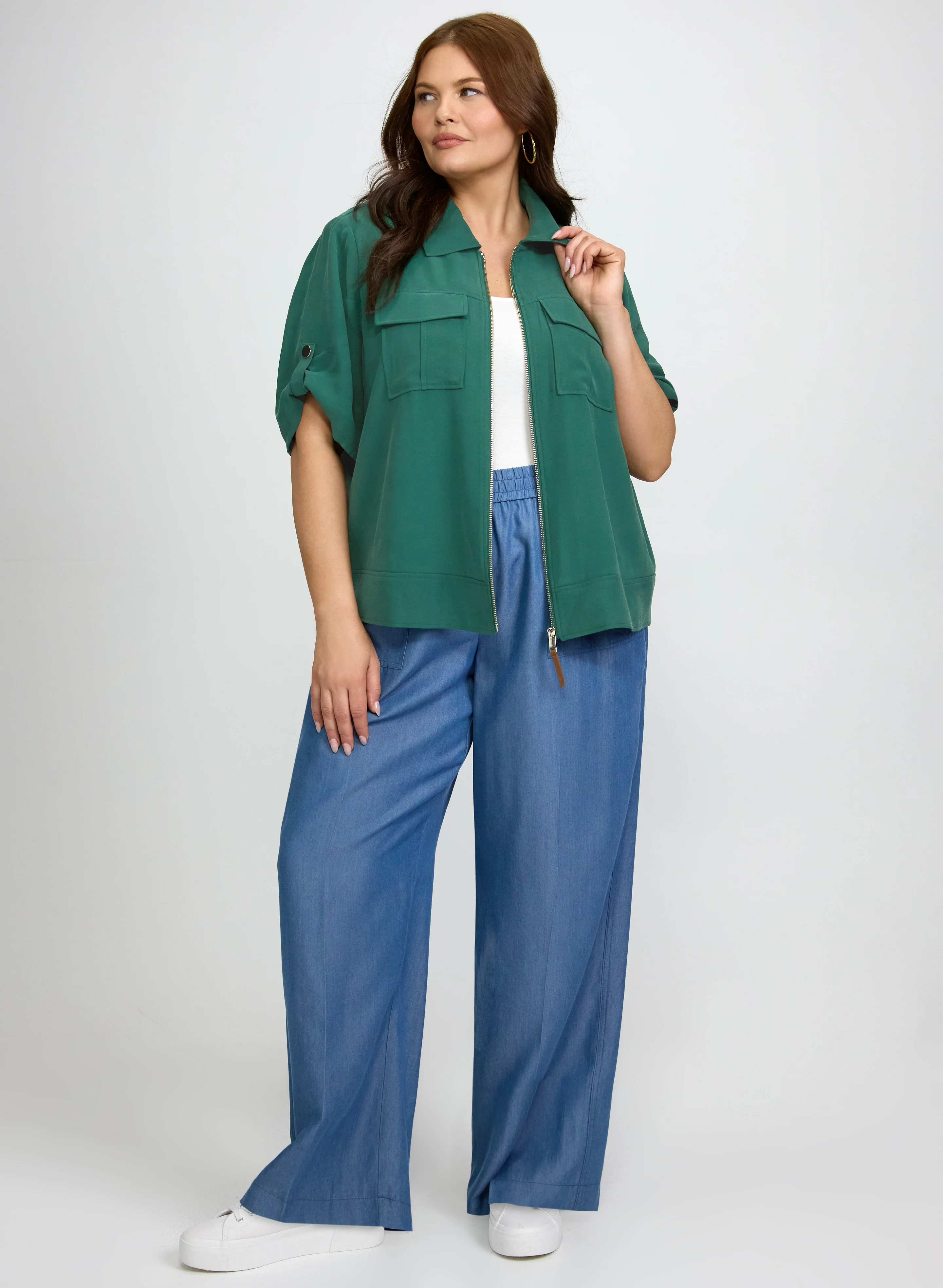 Zip-Up Jacket & Lyocell Wide-Leg Pants