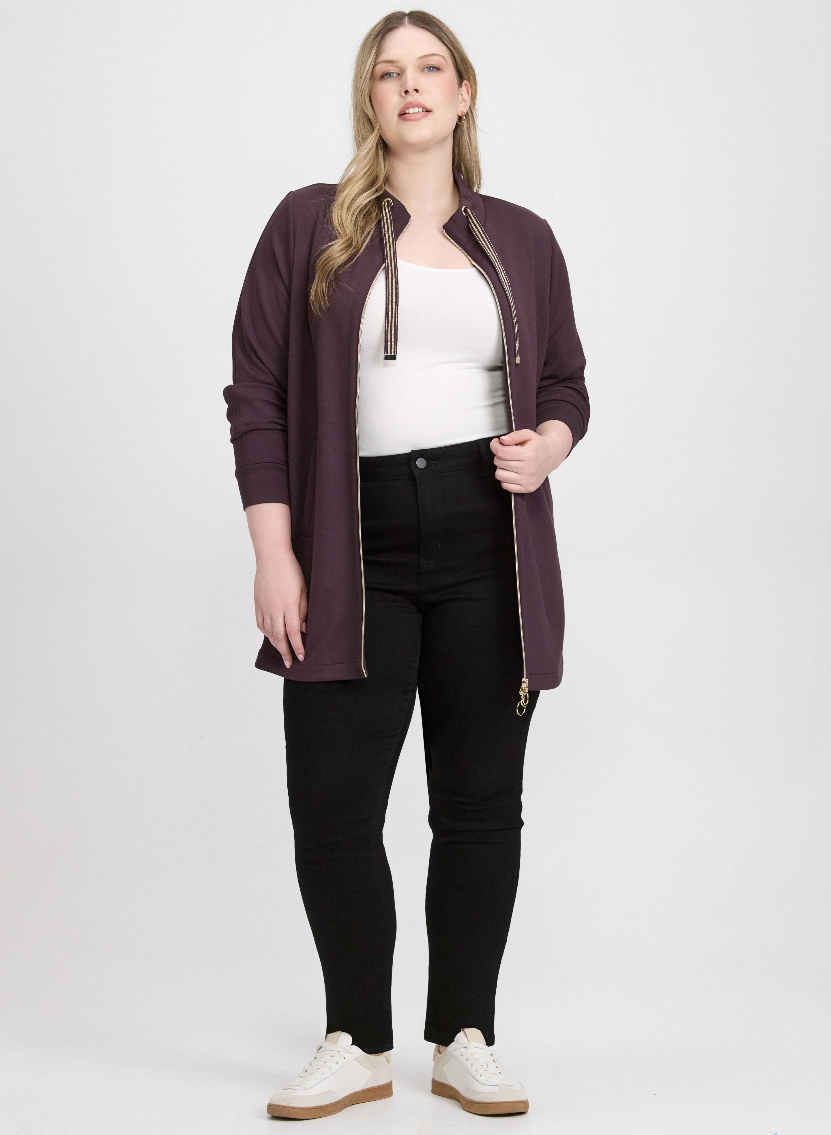 Zip-Up Long Sleeve Top & Slim-Leg Jeans