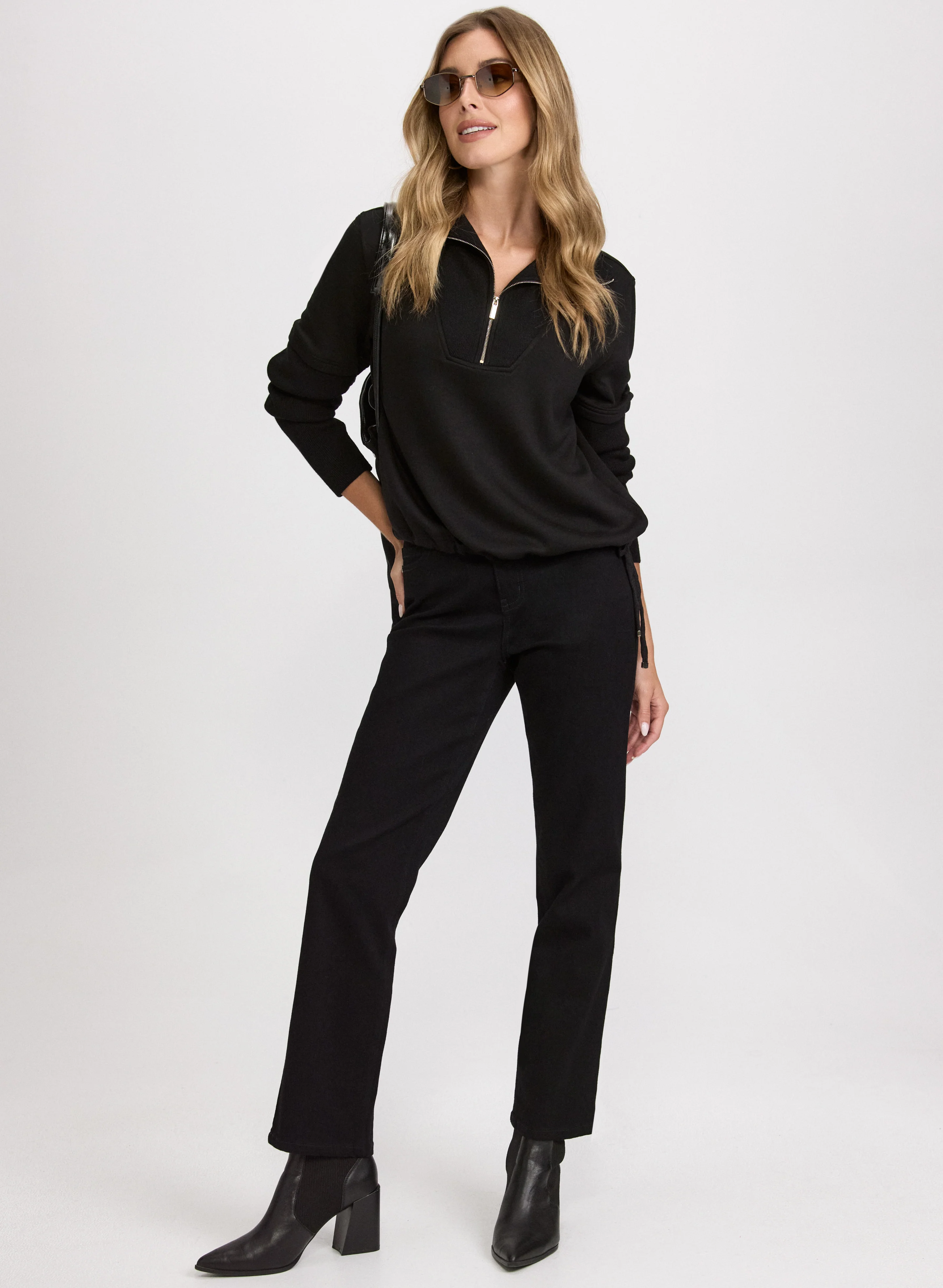 Zip-Up Top & Straight-Leg Jeans